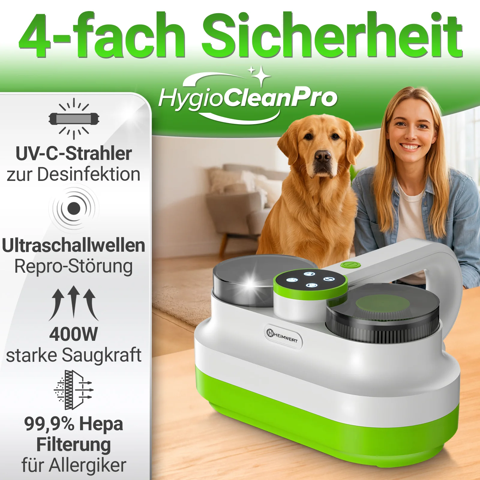Milbensauger Matratzenreiniger Milben UV-C Licht & Tiefenvibration 400W fasertiefe Reinigung - Image 8