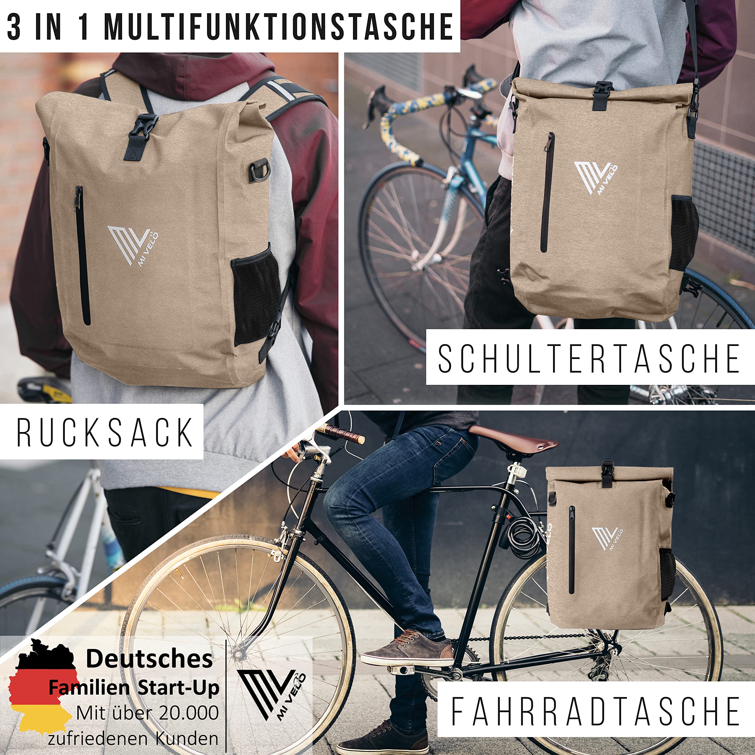 MIVELO - 3 in 1 Fahrradtasche - Rucksack - Schultertasche wasserdicht 100% PVC frei, mit - Image 2