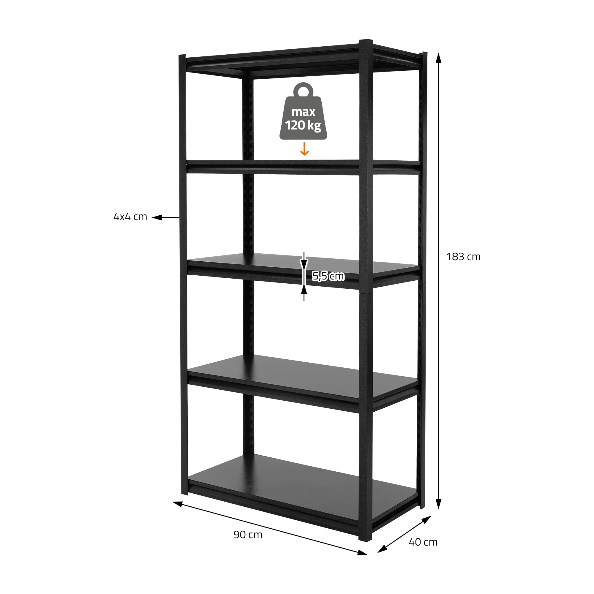 ML-Design 4er Set Lagerregal mit 5 Metallböden, 183 x 90 x 40 cm, Schwarz, aus Metall - Image 6