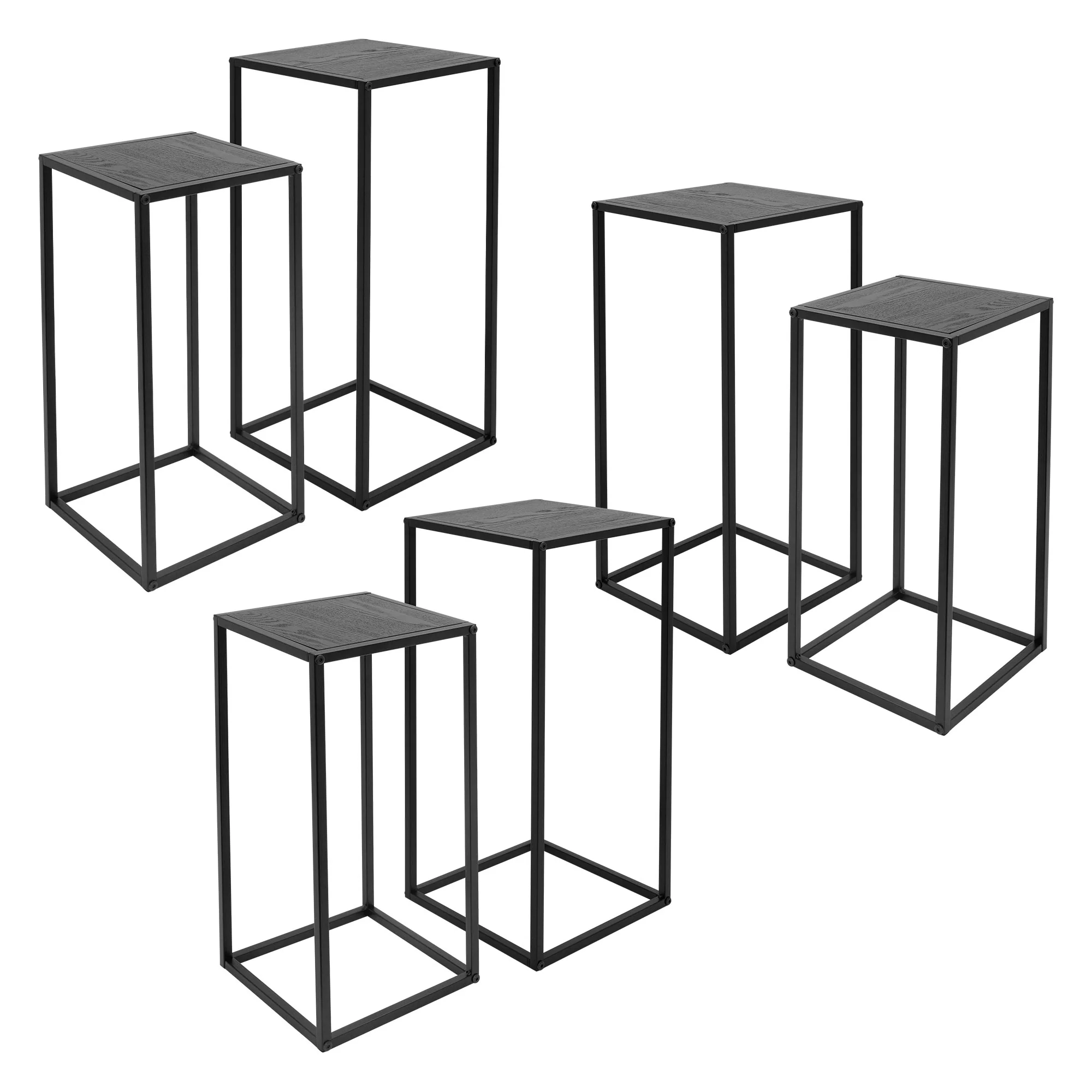 ML-Design Blumenständer 6er Set Schwarz, 24x50x24/27x60x27 cm, Modern