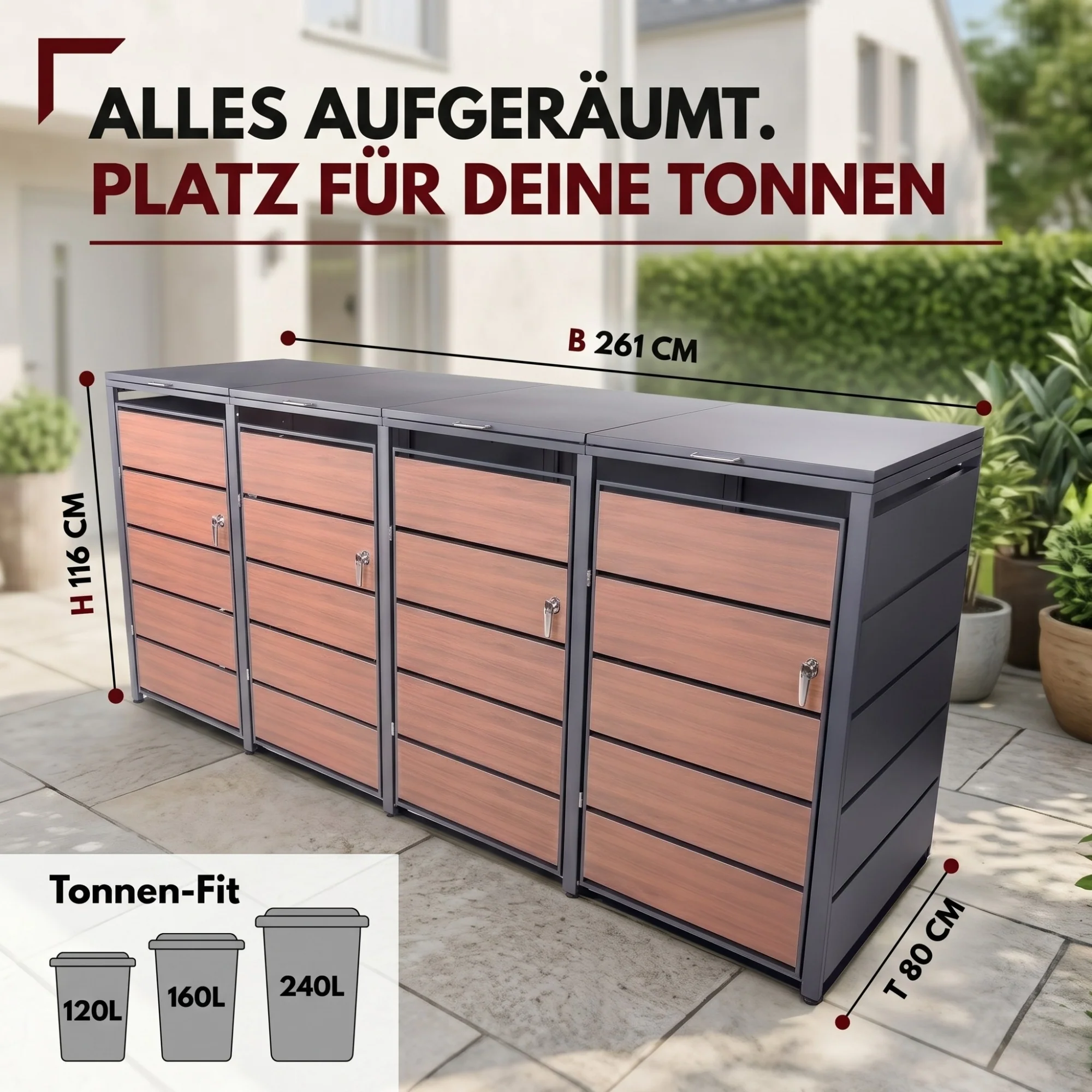 Mülltonnenbox mit Holzdekor 4er - Image 18