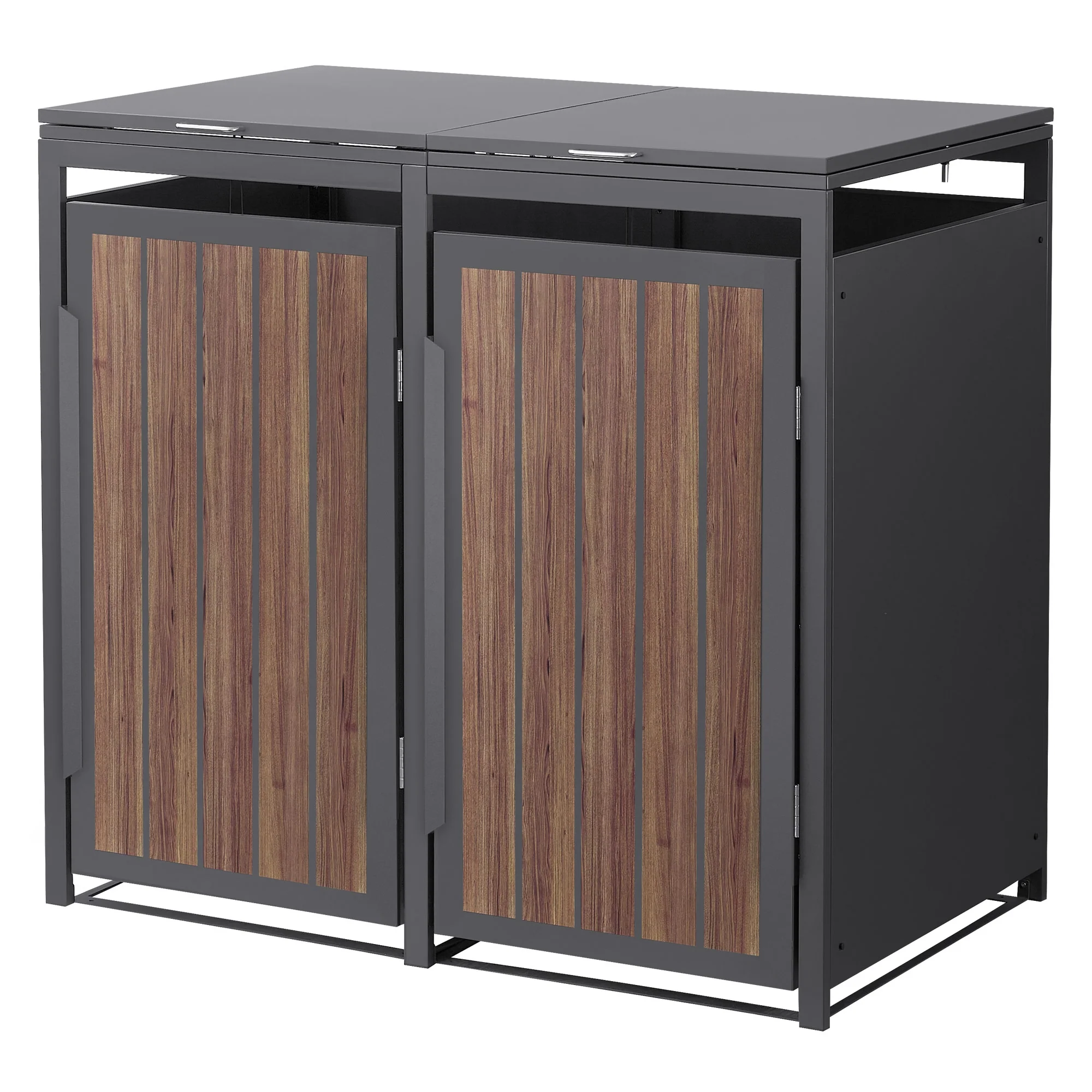 Mülltonnenbox mit Klappdeckel, 240L, Anthrazit-Holzoptik, aus Stahl pulverbeschichtet, wetterfest - Image 2