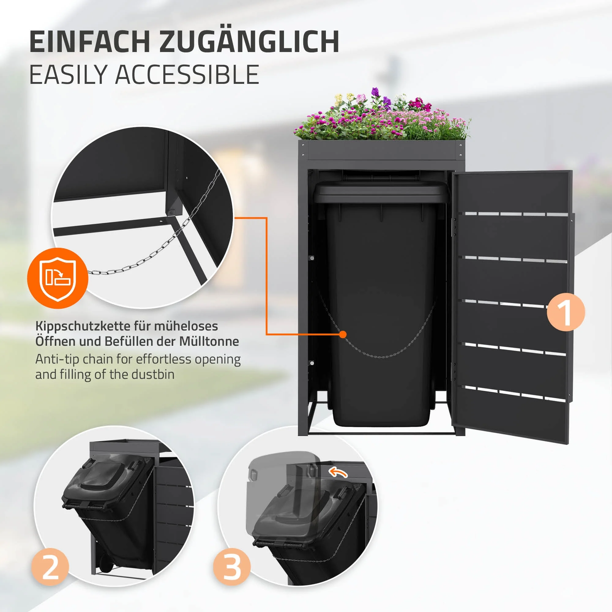 Mülltonnenbox mit Pflanzdach, 240L, Anthrazit, aus Stahl pulverbeschichtet, wetterfest - Image 14