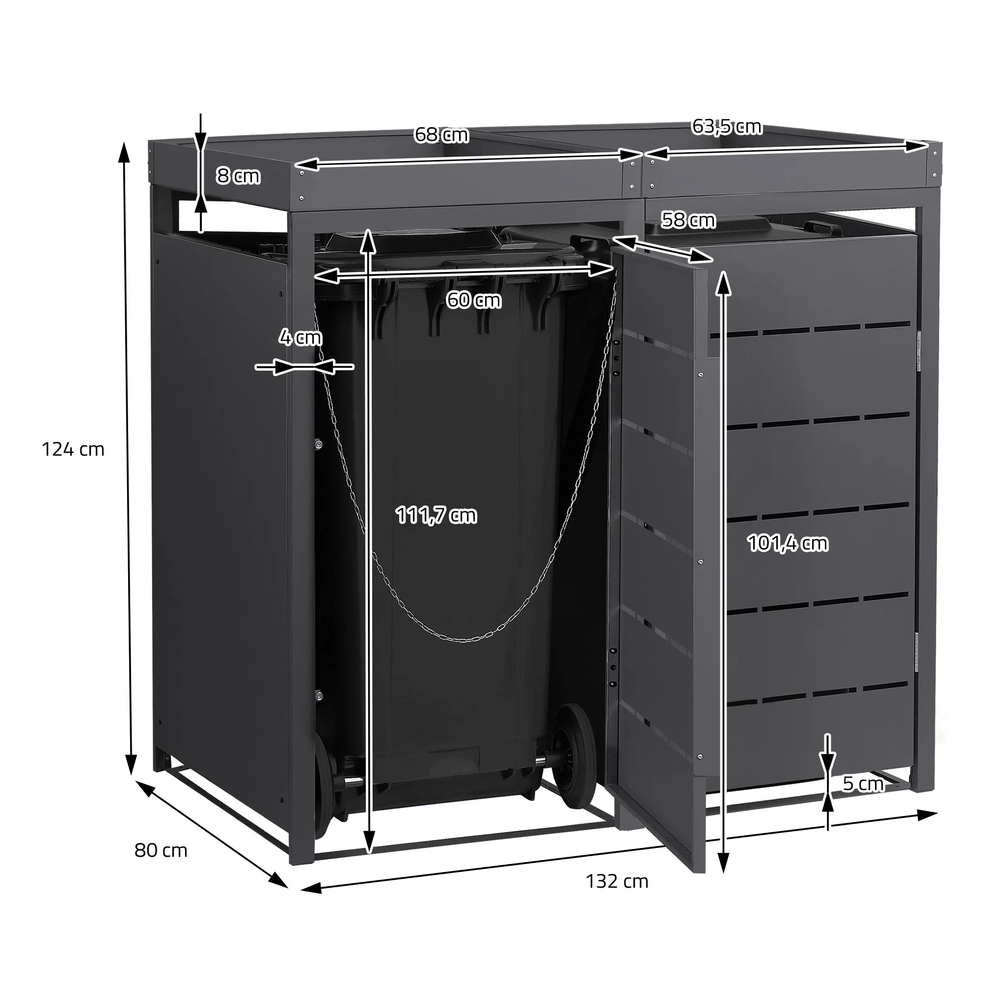 Mülltonnenbox mit Pflanzdach, 240L, Anthrazit, aus Stahl pulverbeschichtet, wetterfest - Image 31
