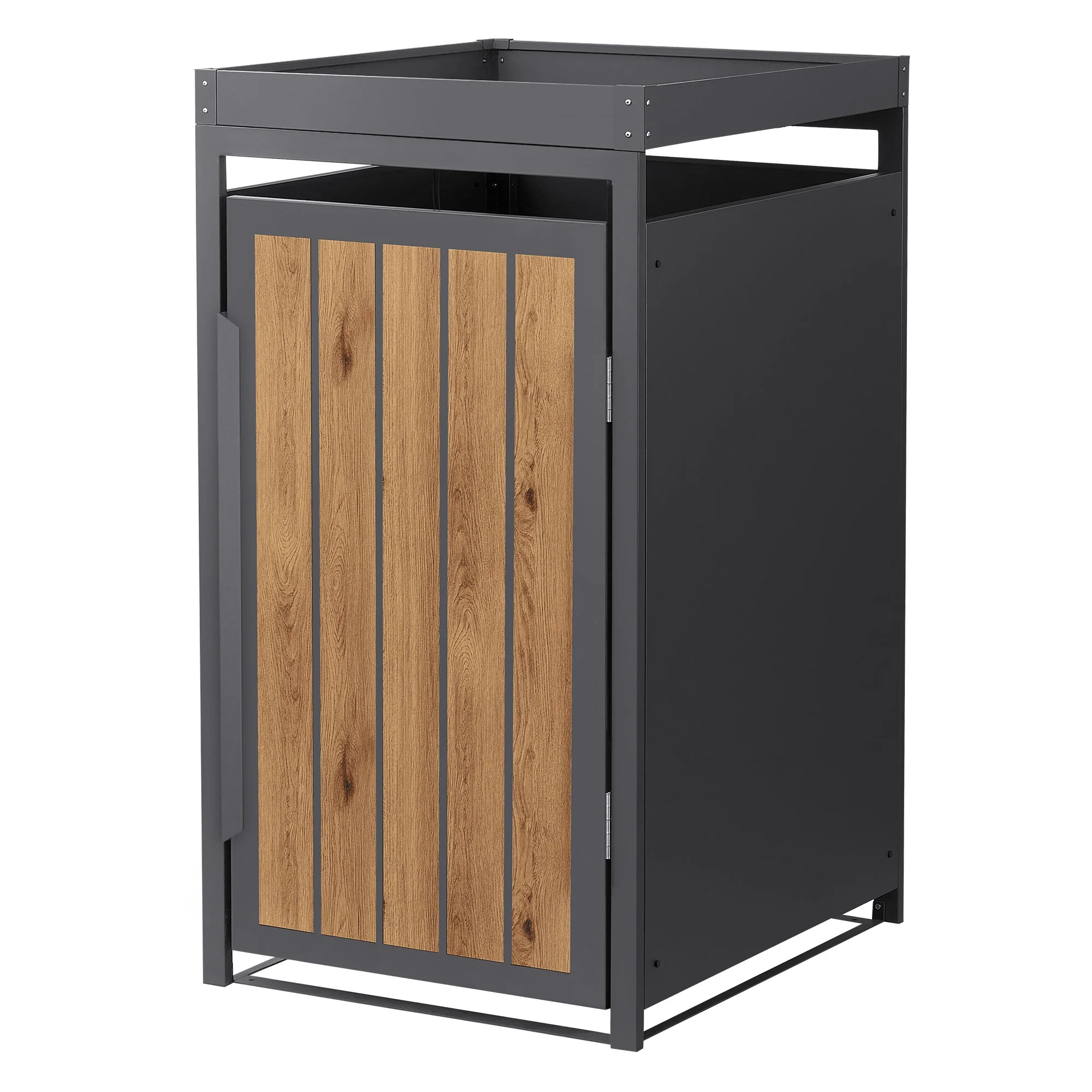 Mülltonnenbox mit Pflanzdach, 240L, Anthrazit-Holzoptik, aus Stahl pulverbeschichtet, wetterfest - Image 2