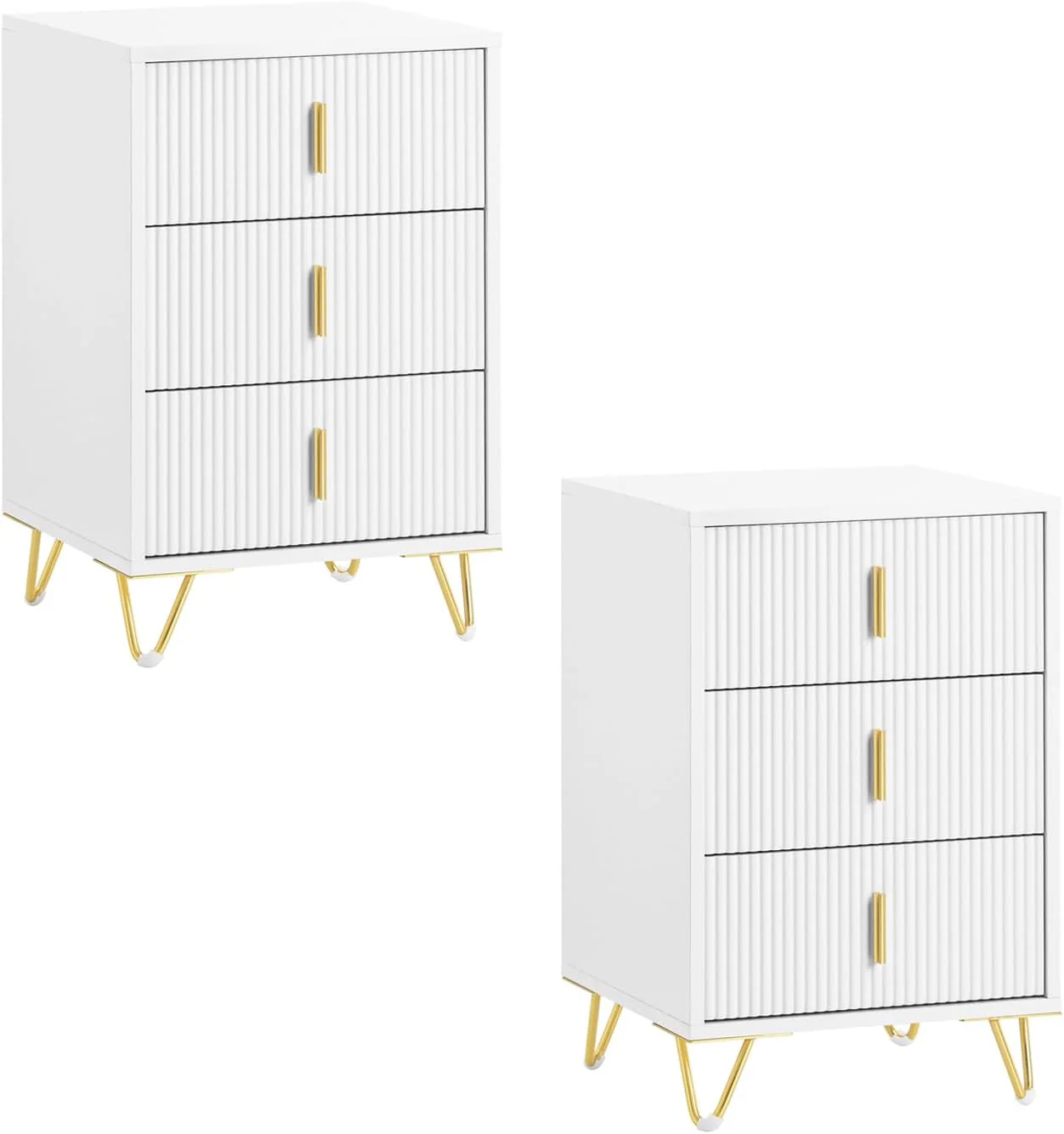 Nachttisch-Set mit 3 Schubladen Weiß 40x36x63cm Modern FBT115-L-Wx2