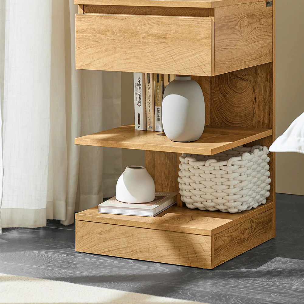 Nachttisch-Set mit Schublade Light Oak 39x39x65cm Nordisch FBT49-NX2 - Image 2