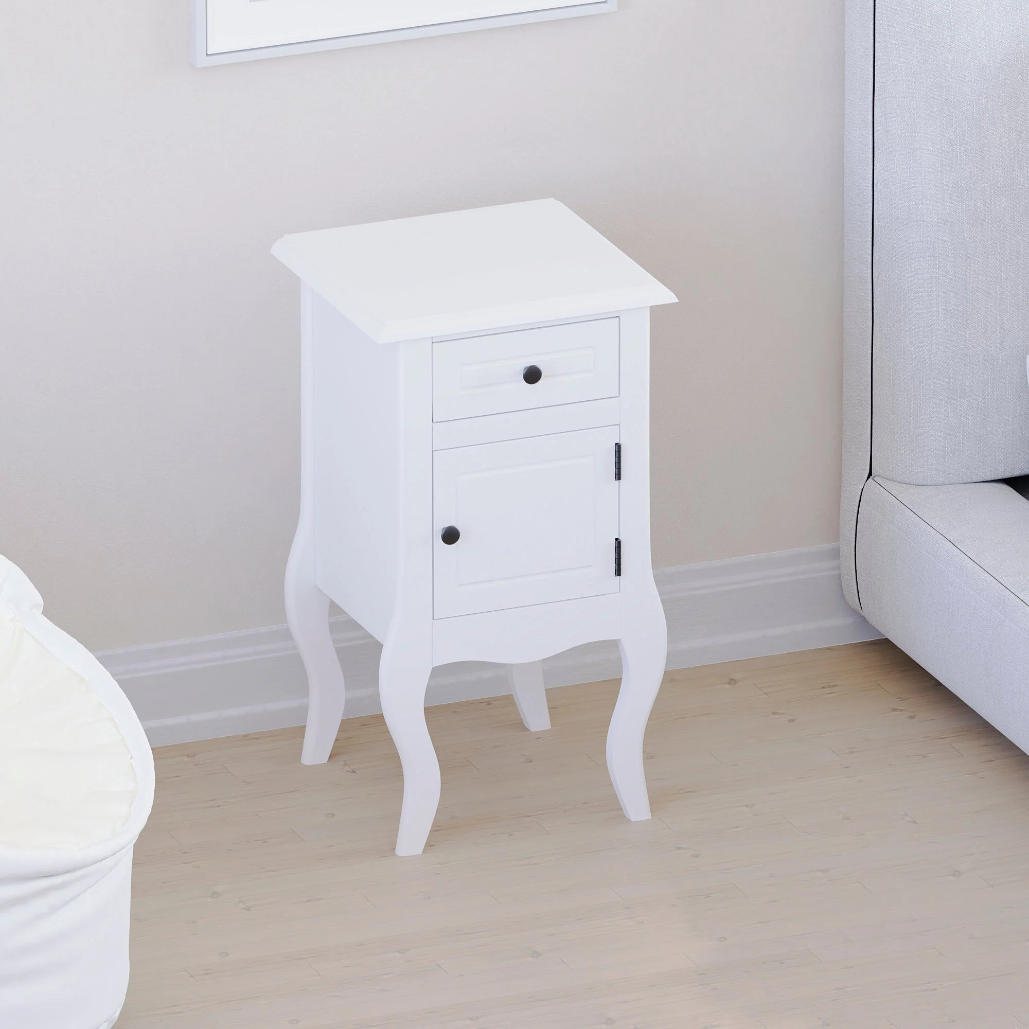 Nishano Weiß Nachttischschrank mit 1 Schublade und 1 Tür – Shabby-Chic Schlafzimmermöbel - Image 4