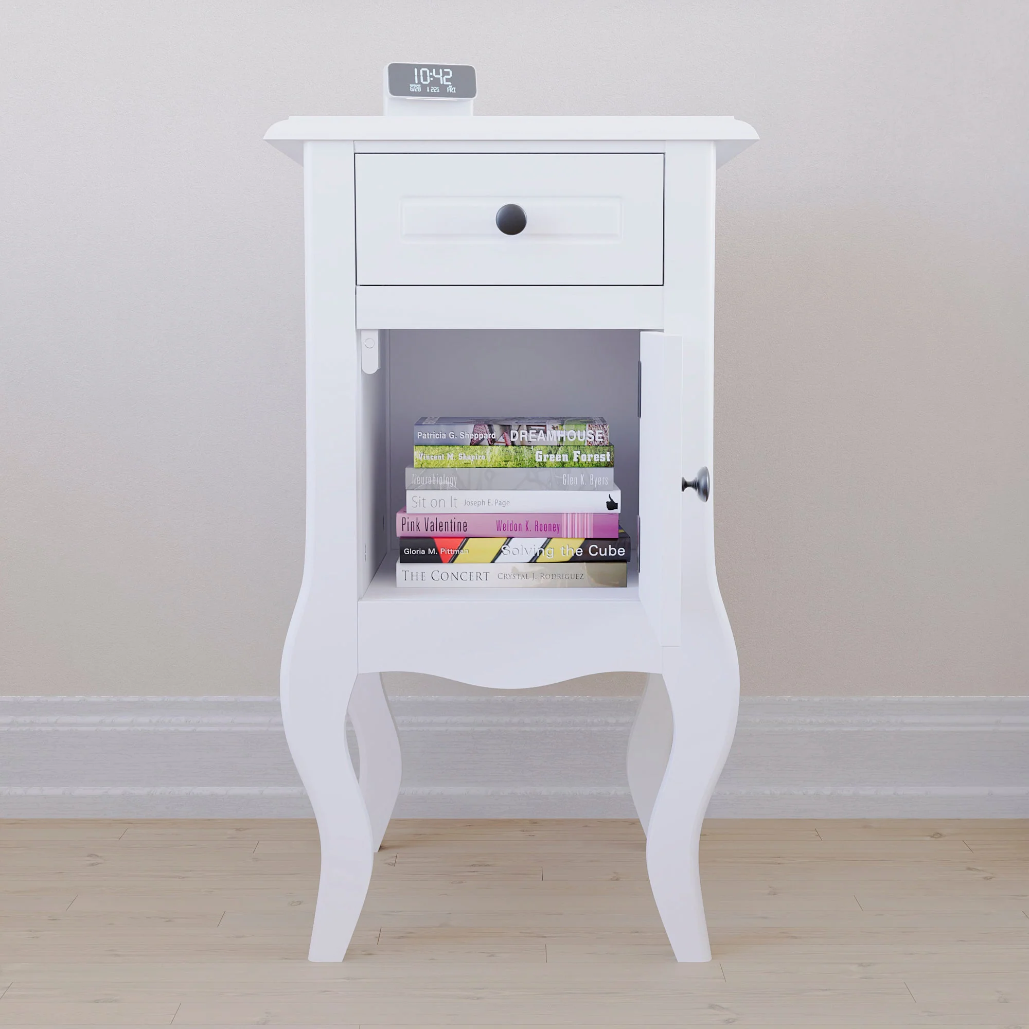 Nishano Weiß Nachttischschrank mit 1 Schublade und 1 Tür – Shabby-Chic Schlafzimmermöbel - Image 6