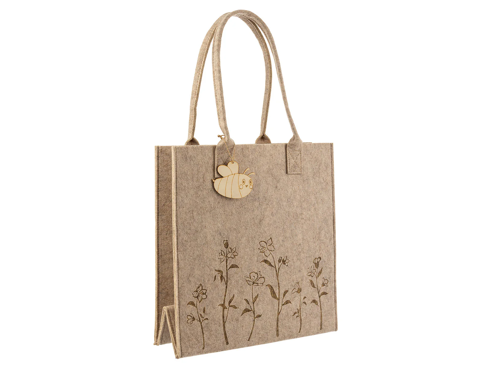 Noor Living Filztasche Shopper 32124 Blumenwiese Holzbiene grau - Image 2