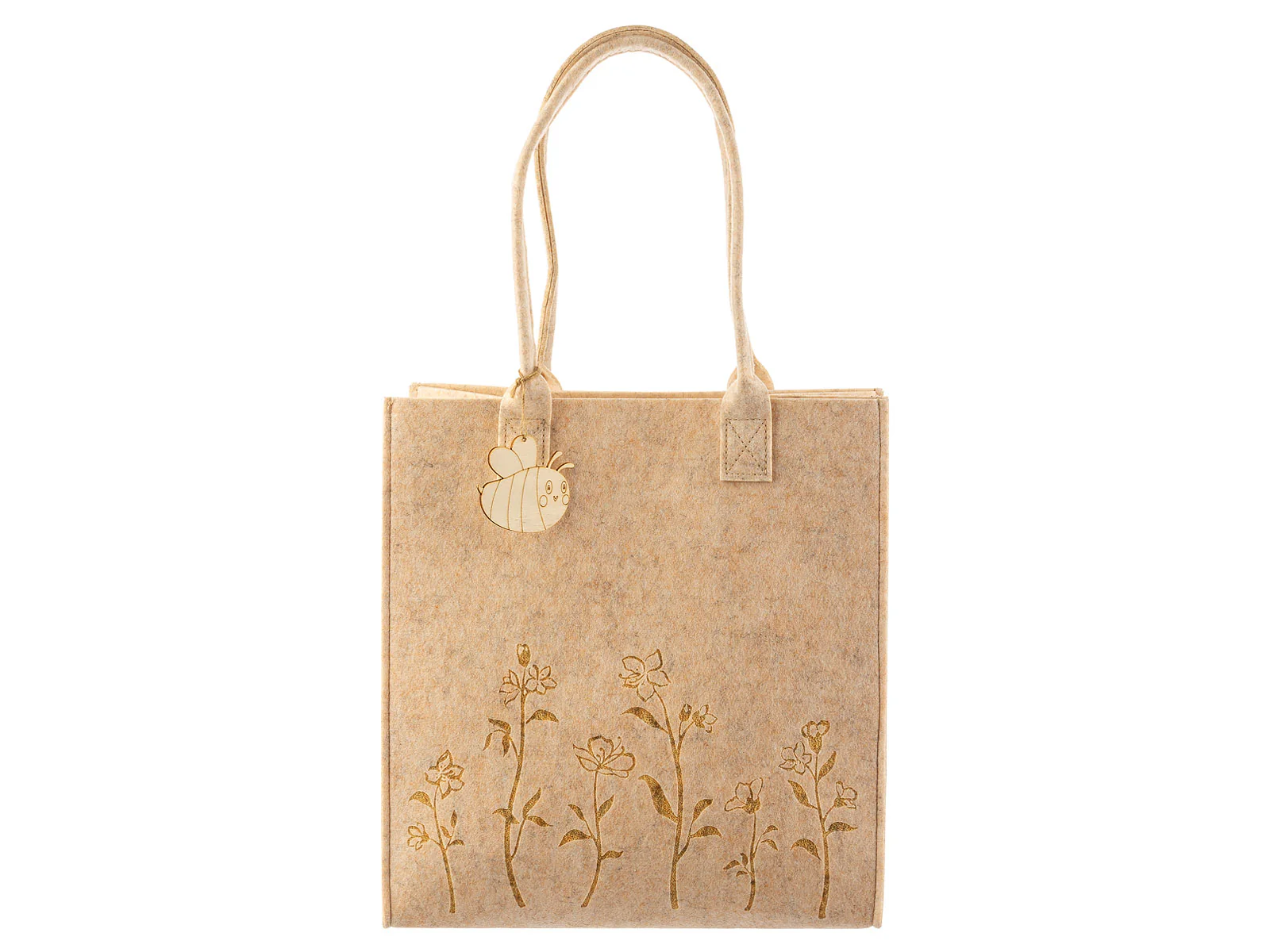 Noor Living Filztasche Shopper 32124 Blumenwiese Holzbiene grau - Image 5