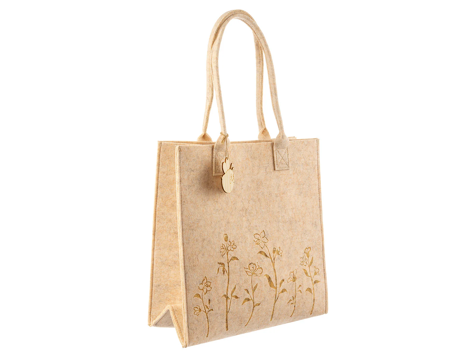 Noor Living Filztasche Shopper 32124 Blumenwiese Holzbiene grau - Image 6