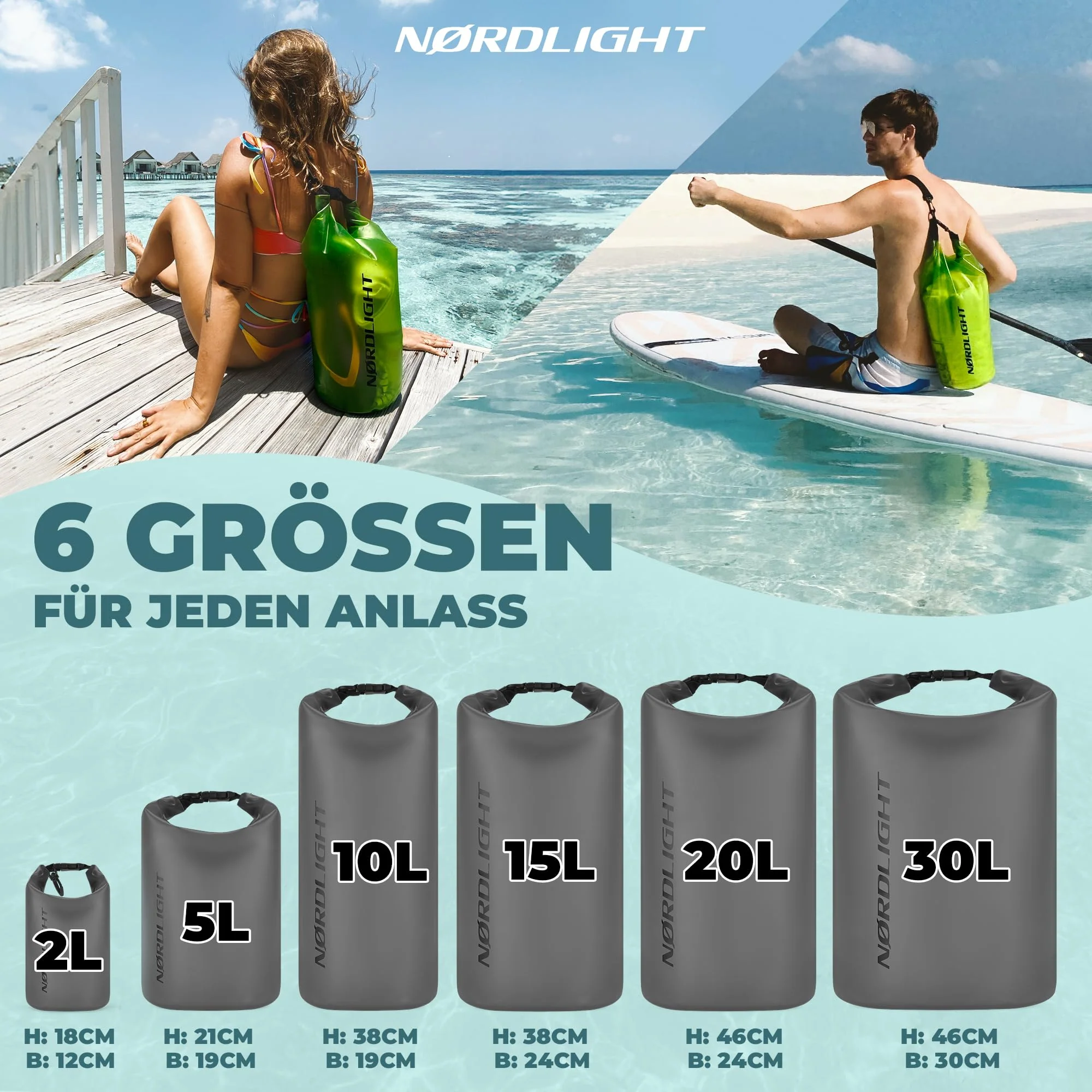 Nordlight wasserdichte Tasche 3er Set (Anthrazit) - Dry Bag 5l + wasserdichte Handyhülle + - Image 3