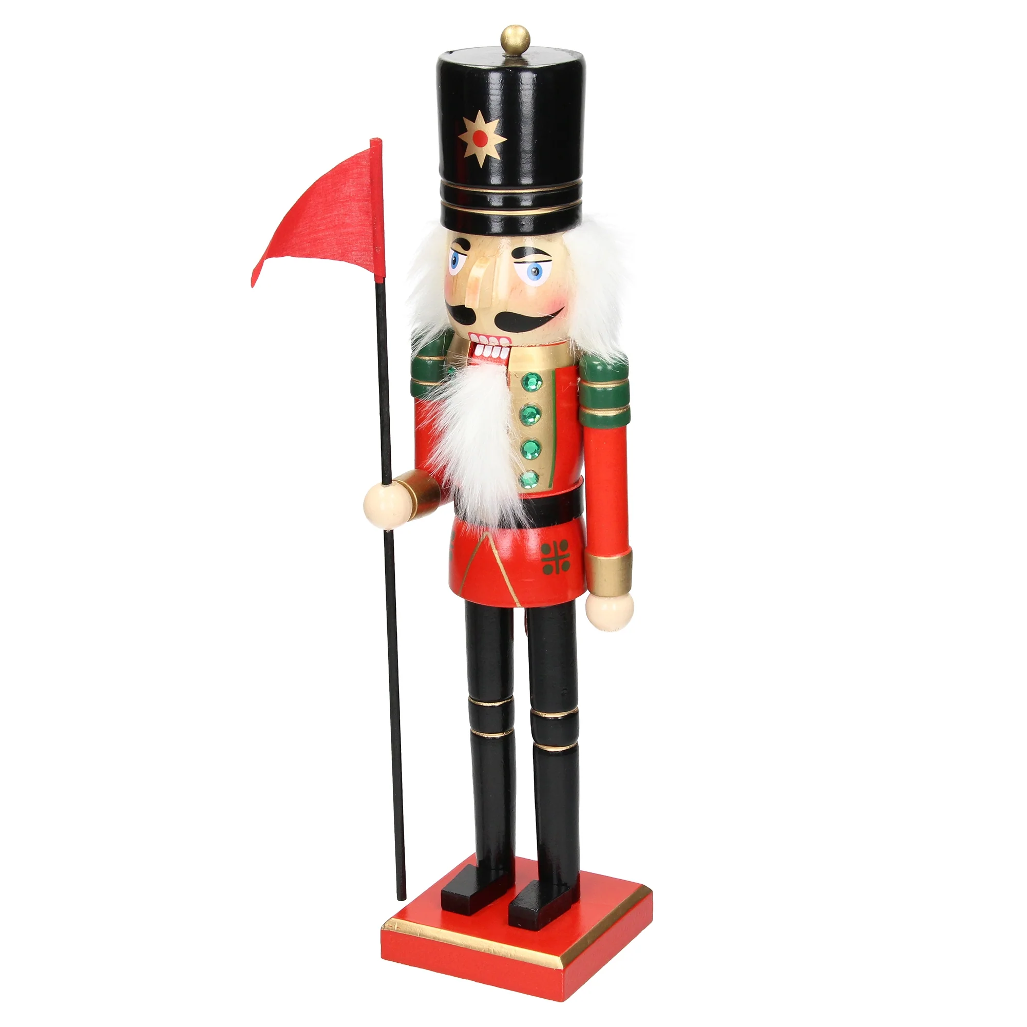 Nussknacker Soldat mit schwarzem Hut und Fahne 38 cm aus Holz