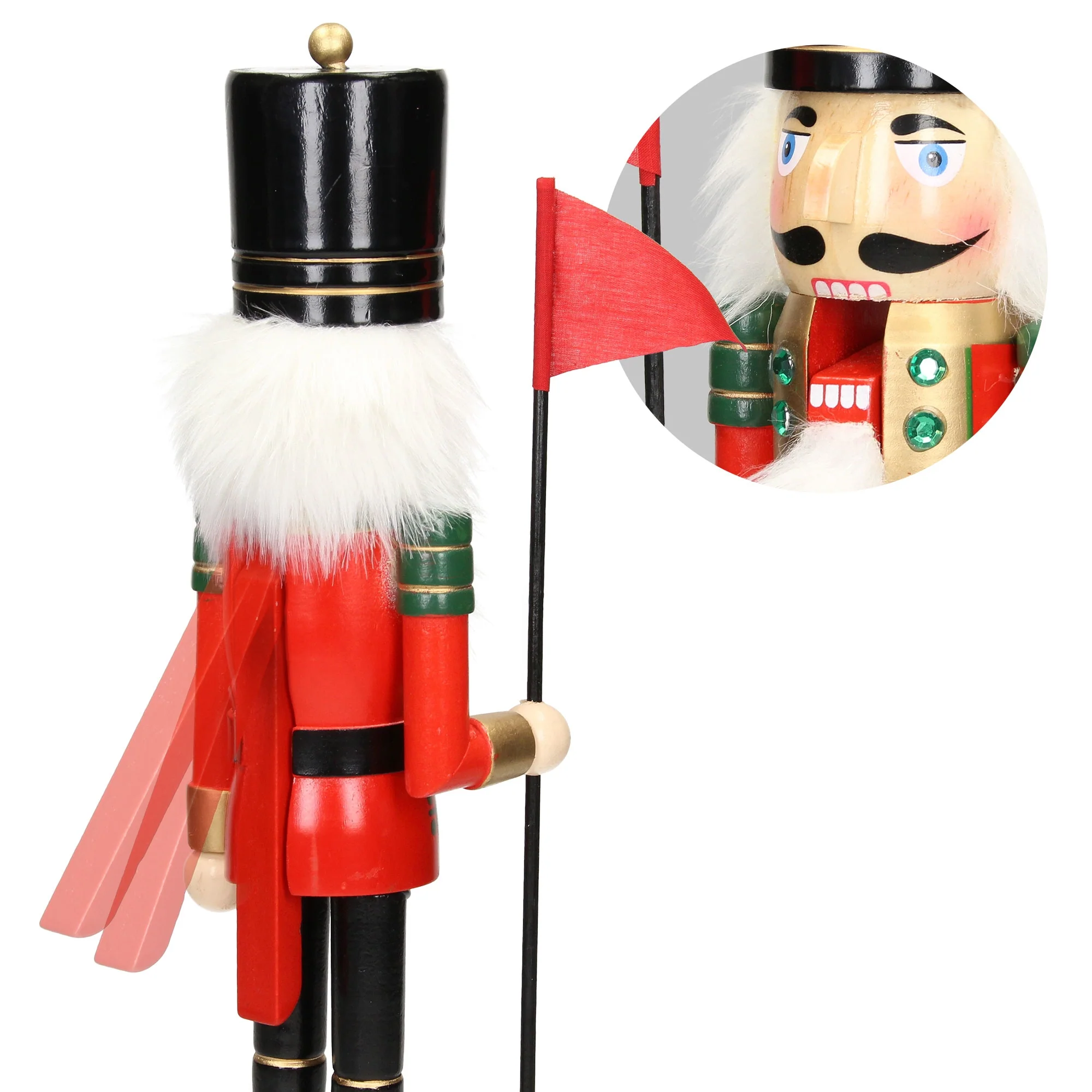 Nussknacker Soldat mit schwarzem Hut und Fahne 38 cm aus Holz - Image 5
