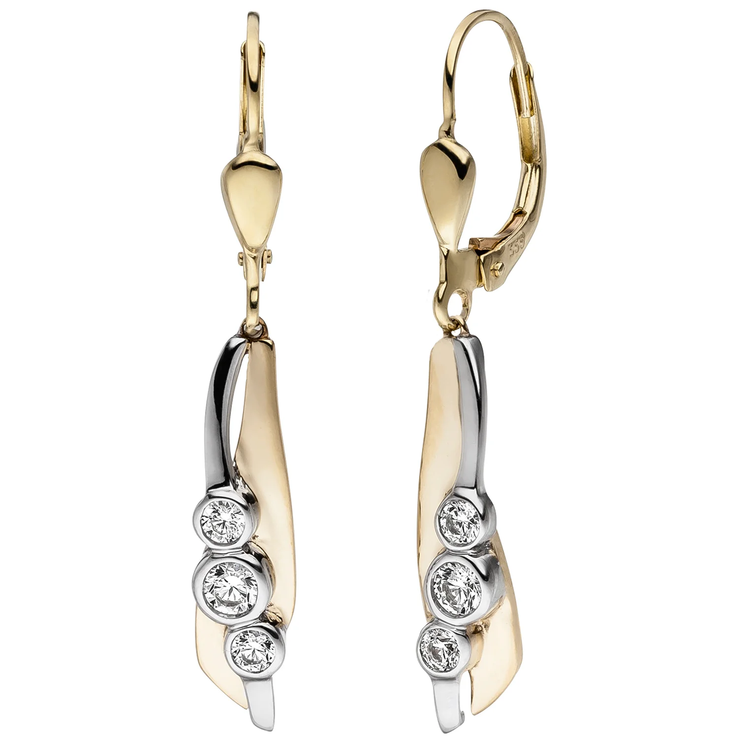 Ohrhänger 333 Gold Gelbgold Weißgold bicolor 6 Zirkonia Ohrringe Boutons - Image 2