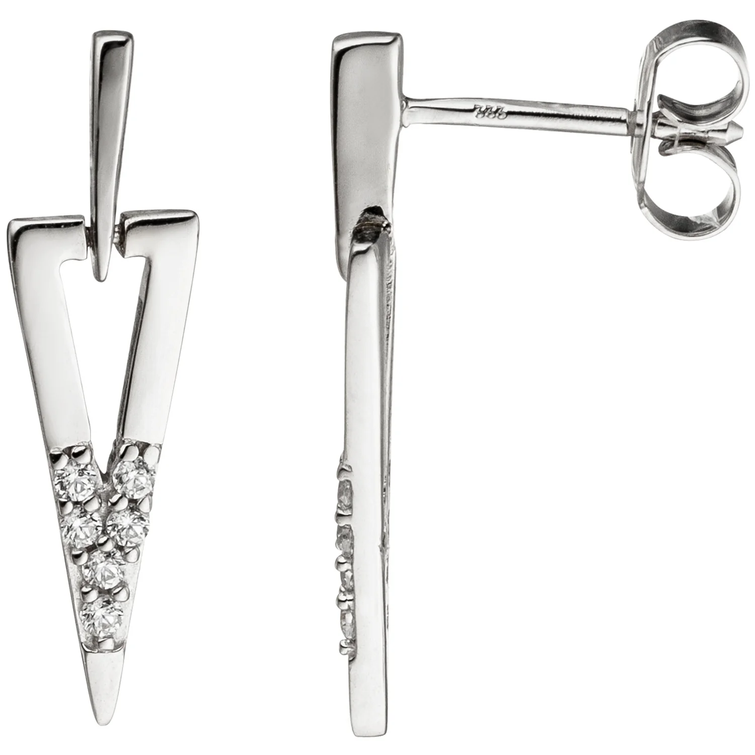 Ohrhänger dreieckig spitz 333 Gold Weißgold 12 Zirkonia Ohrringe Ohrstecker