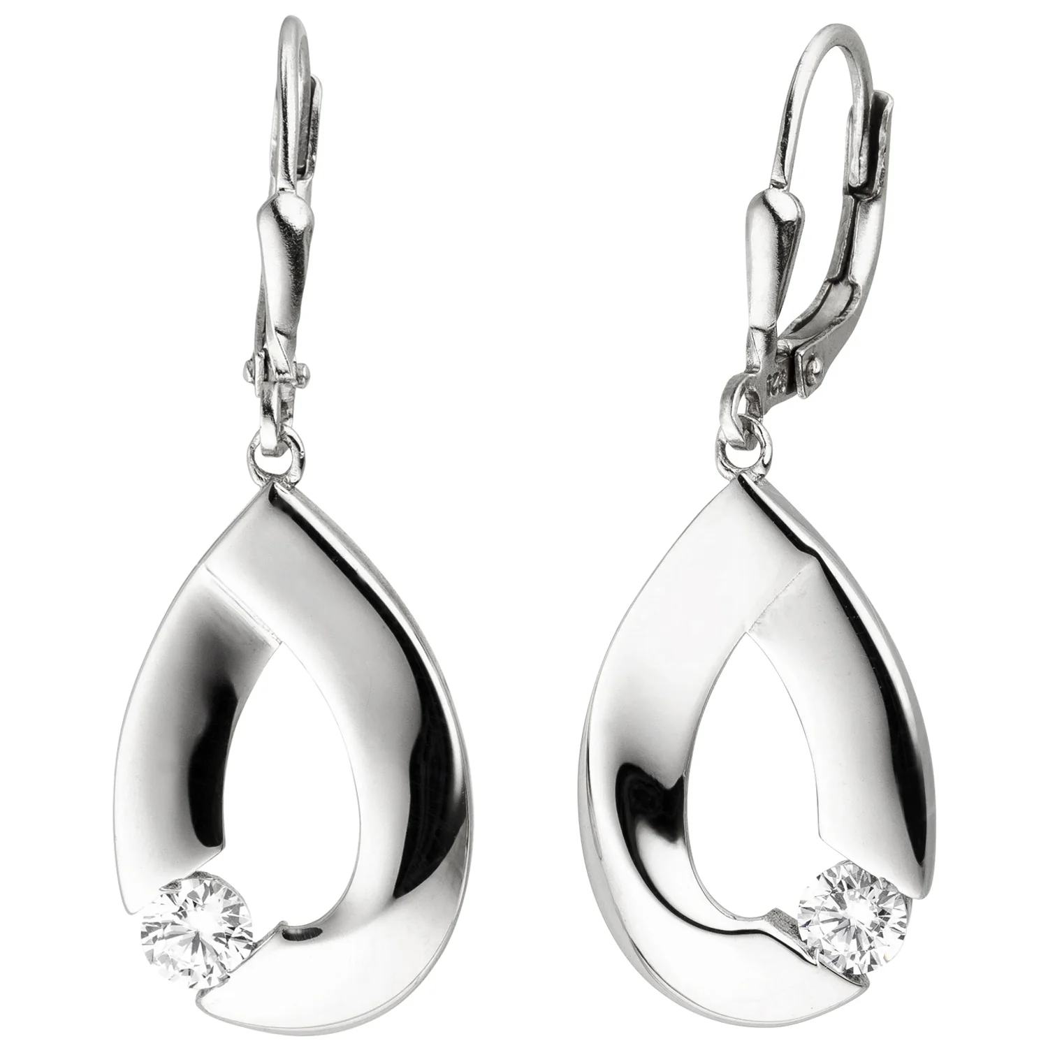 Ohrhänger Tropfen 925 Sterling Silber 2 Zirkonia Ohrringe Boutons Silberohrringe