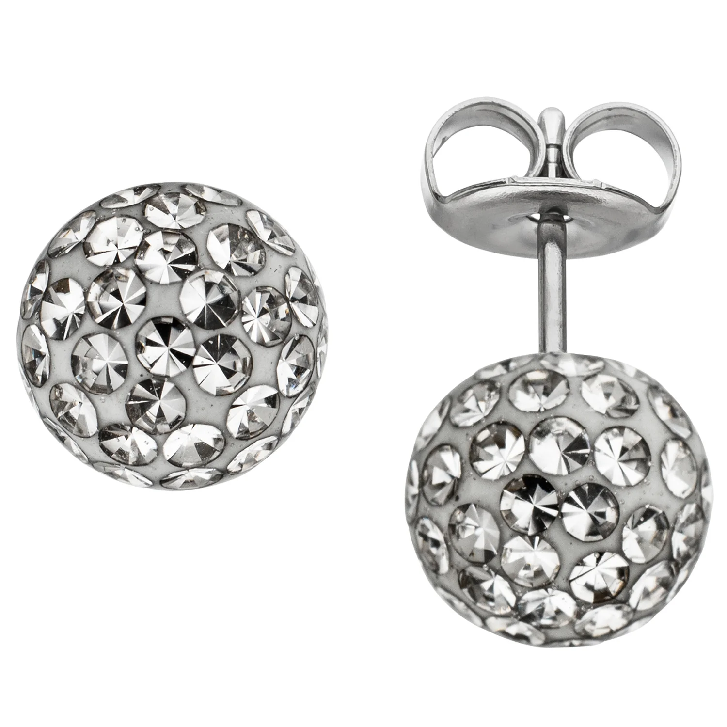 Ohrstecker Kugel Edelstahl mit Kristallsteinen Ohrringe Kugelohrstecker - Image 2