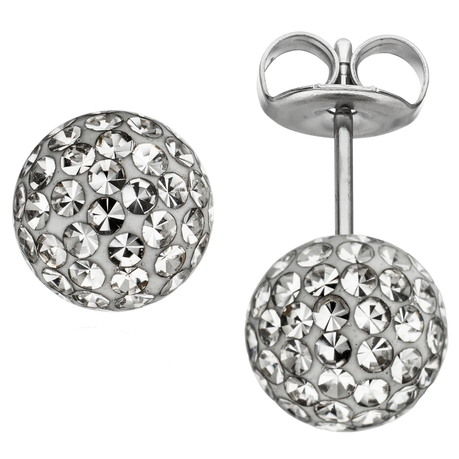 Ohrstecker Kugel Edelstahl mit Kristallsteinen Ohrringe Kugelohrstecker - Image 2