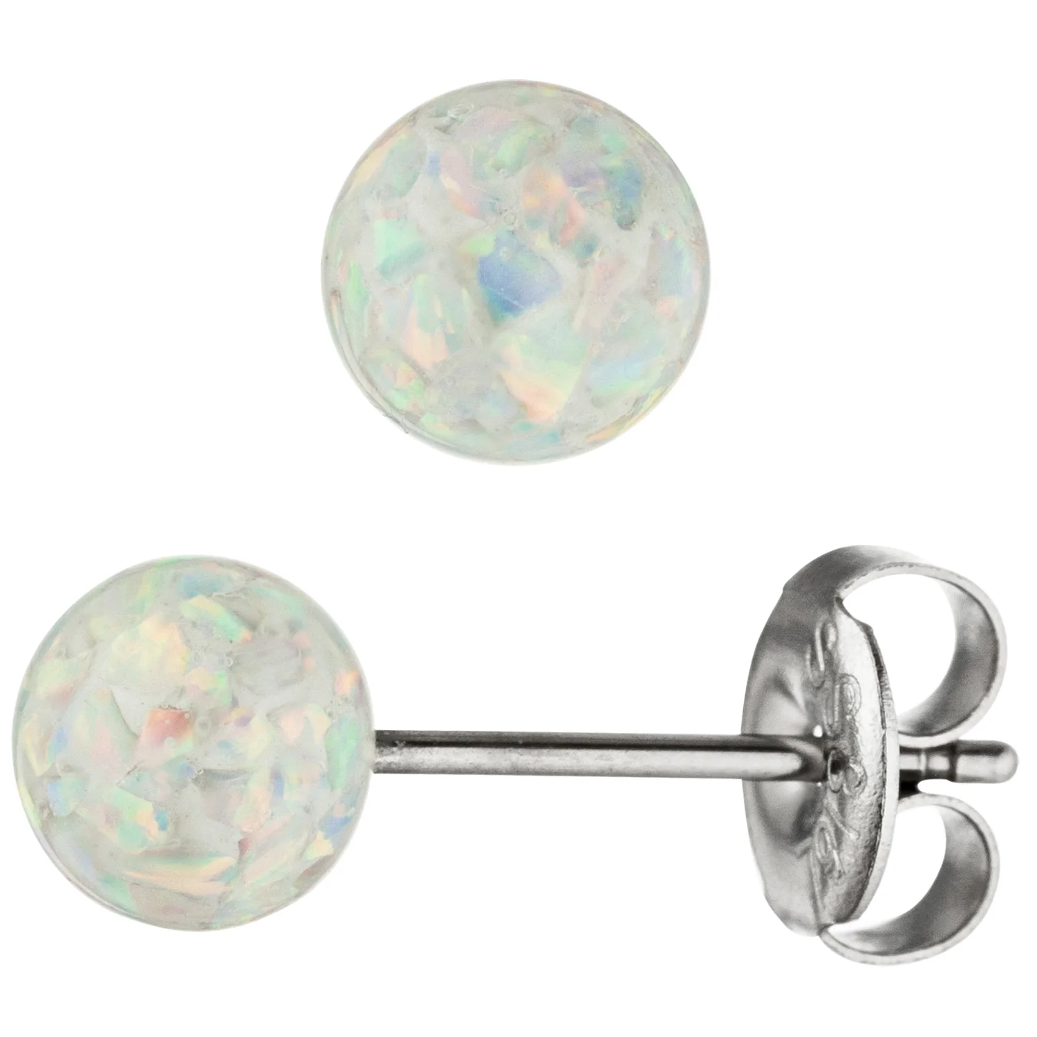 Ohrstecker Kugel Edelstahl mit Opalen Ohrringe Kugelohrstecker - Image 2
