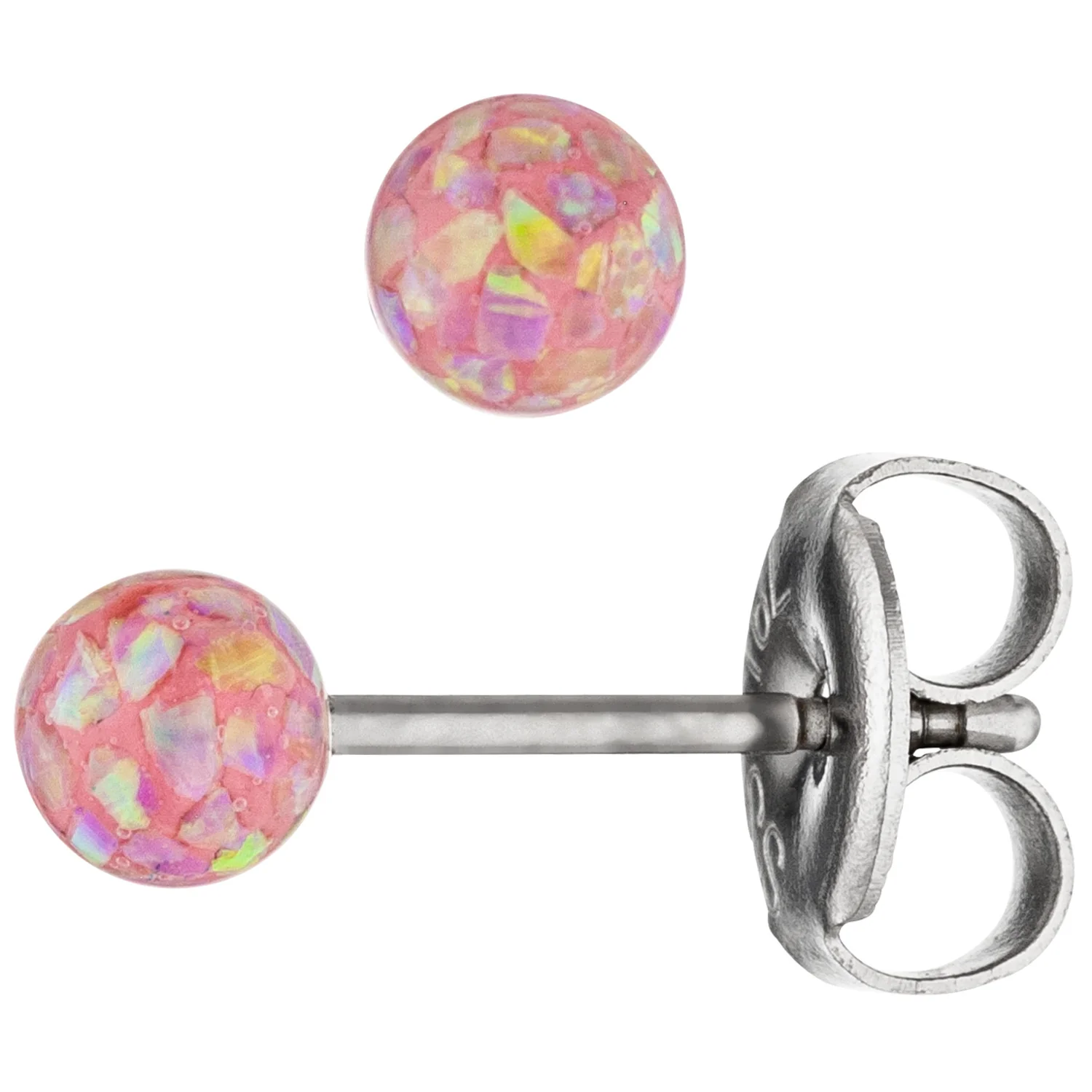 Ohrstecker Kugel rosa Edelstahl mit Opalen Ohrringe Kugelohrstecker - Image 2