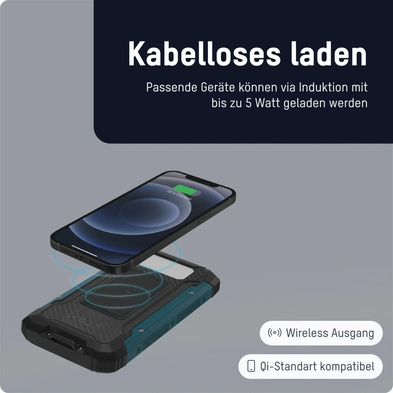 Outdoor Powerbank mit Solarpanel, Wireless Charging & LED-Lampe - Image 3