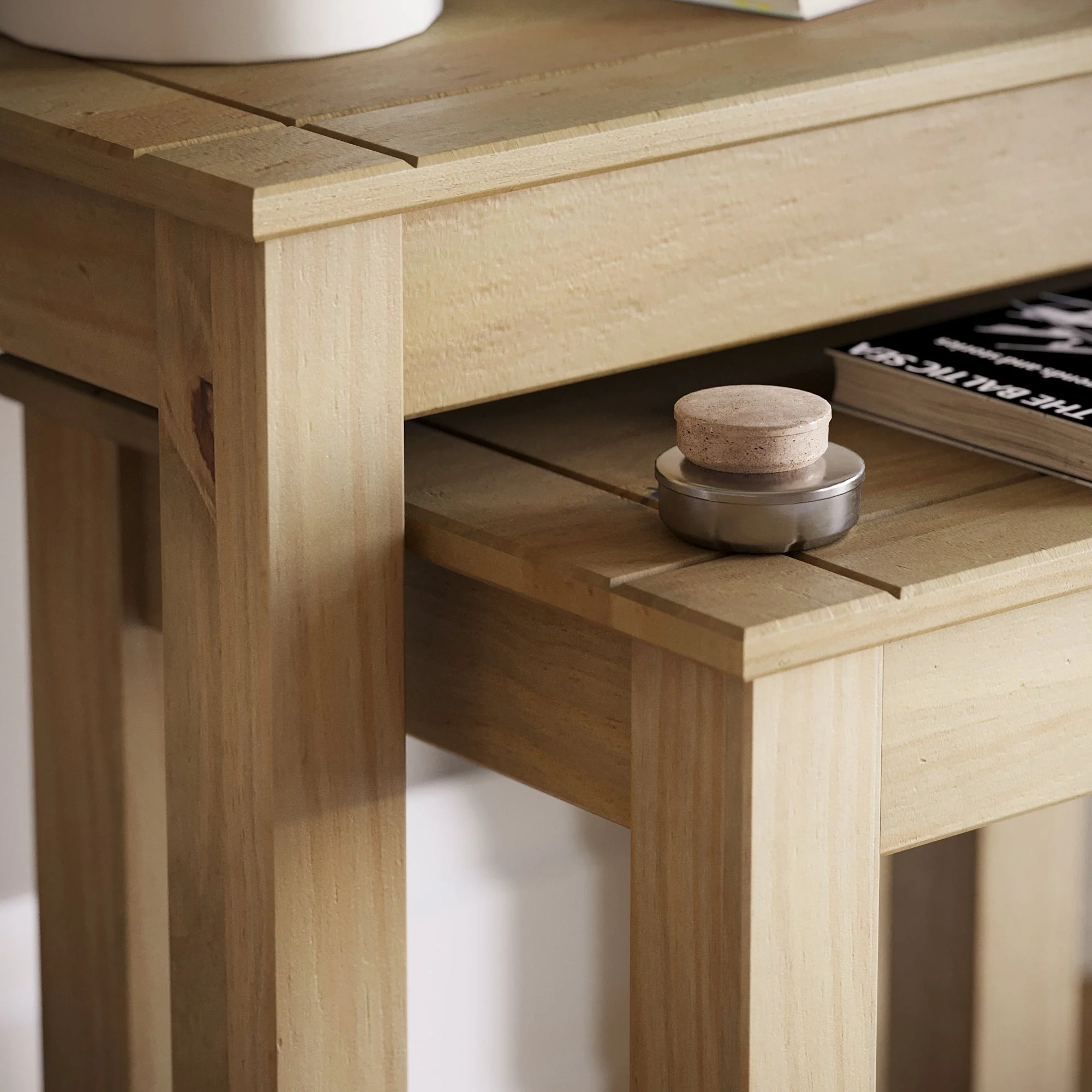Panama Satztisch-Set aus Massivholz – 2 Stapeltische für Sofa, Beistell- oder Couchtisch - Image 3