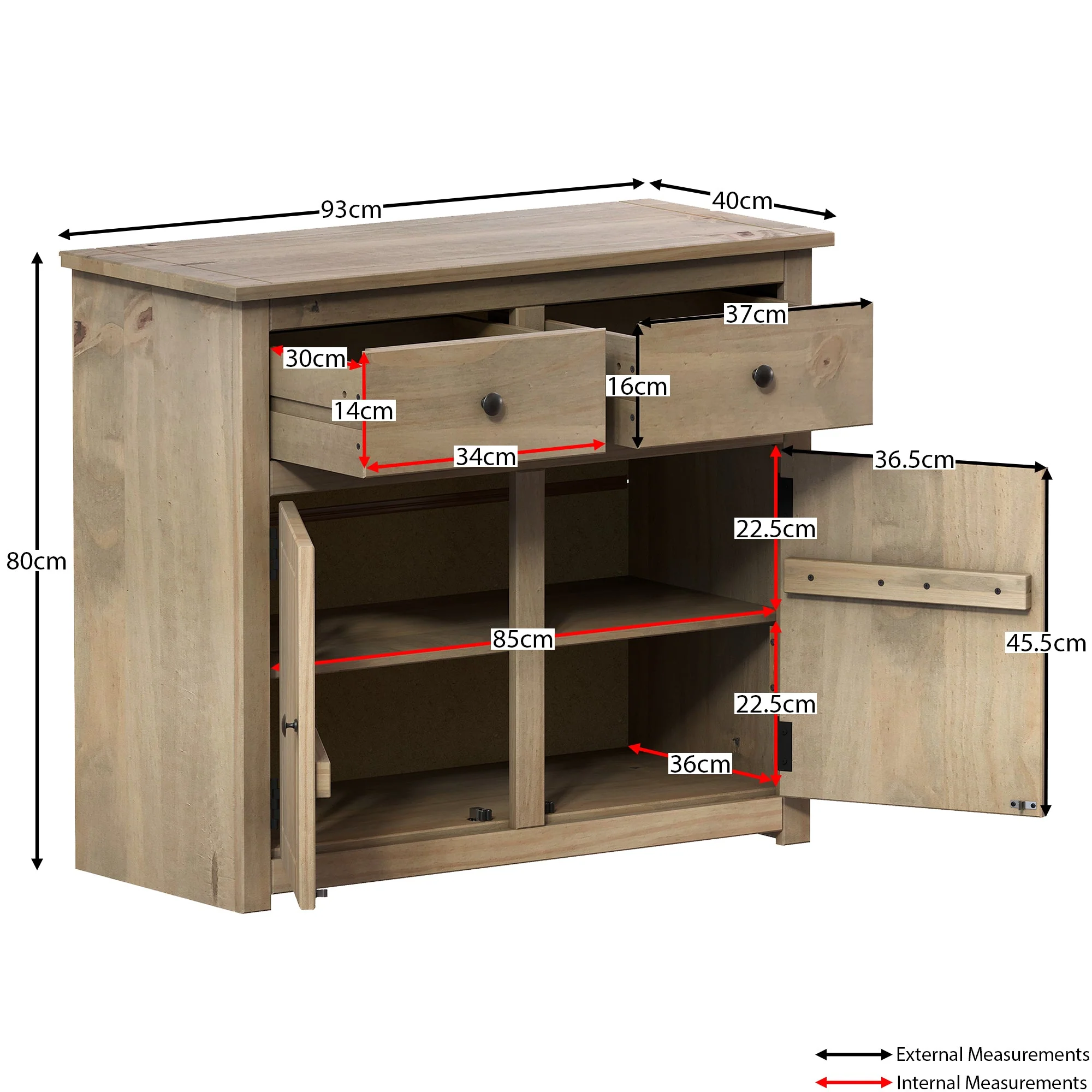 Panama Sideboard aus Massivholz – 2 Türen, 1 Schublade – Buffet, Anrichte, Aufbewahrungsschrank - Image 2