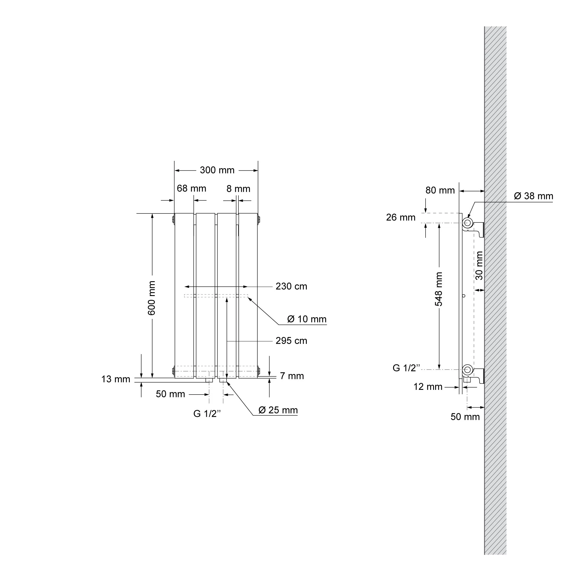 Paneelheizkörper Einlagig 600x300 mm Schwarz matt mit Mittelanschluss LuxeBath - Image 6