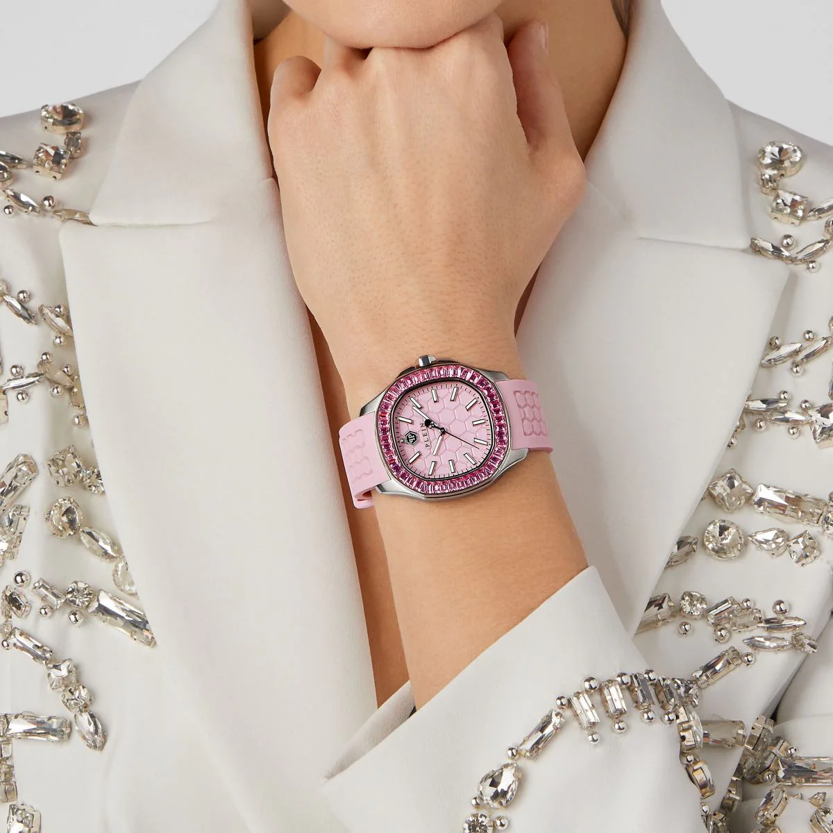 Philipp Plein Damen Uhr Analog Quarz $PECTRE LADY Pink PWTAA0123 Silikon - Image 5