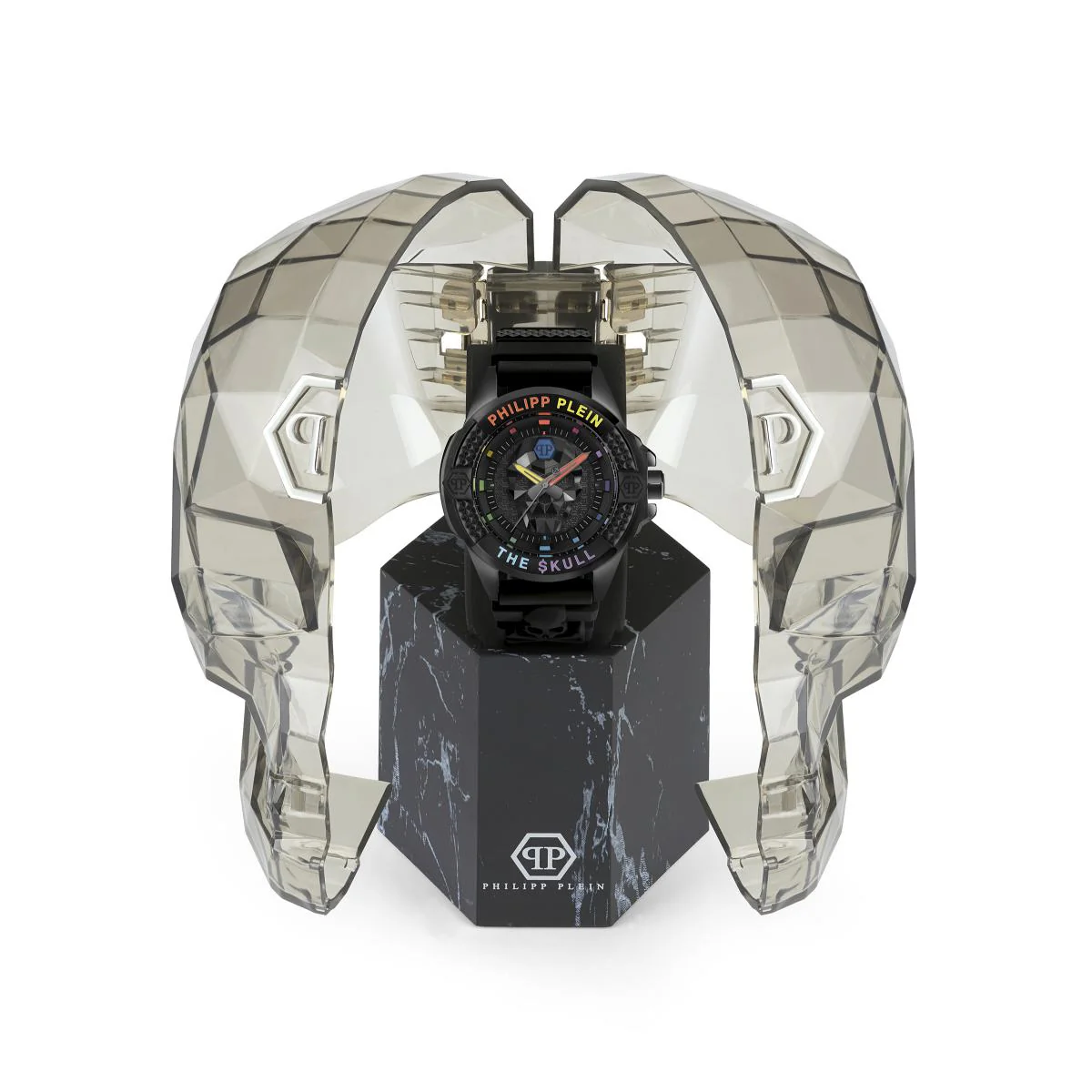 Philipp Plein Herren Uhr Analog Quarz $KULL schwarz Kristalle PWAAA1121 Silikon - Image 4