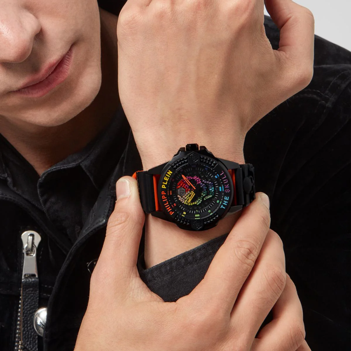 Philipp Plein Herren Uhr Analog Quarz $KULL schwarz Kristalle PWAAA1121 Silikon - Image 5