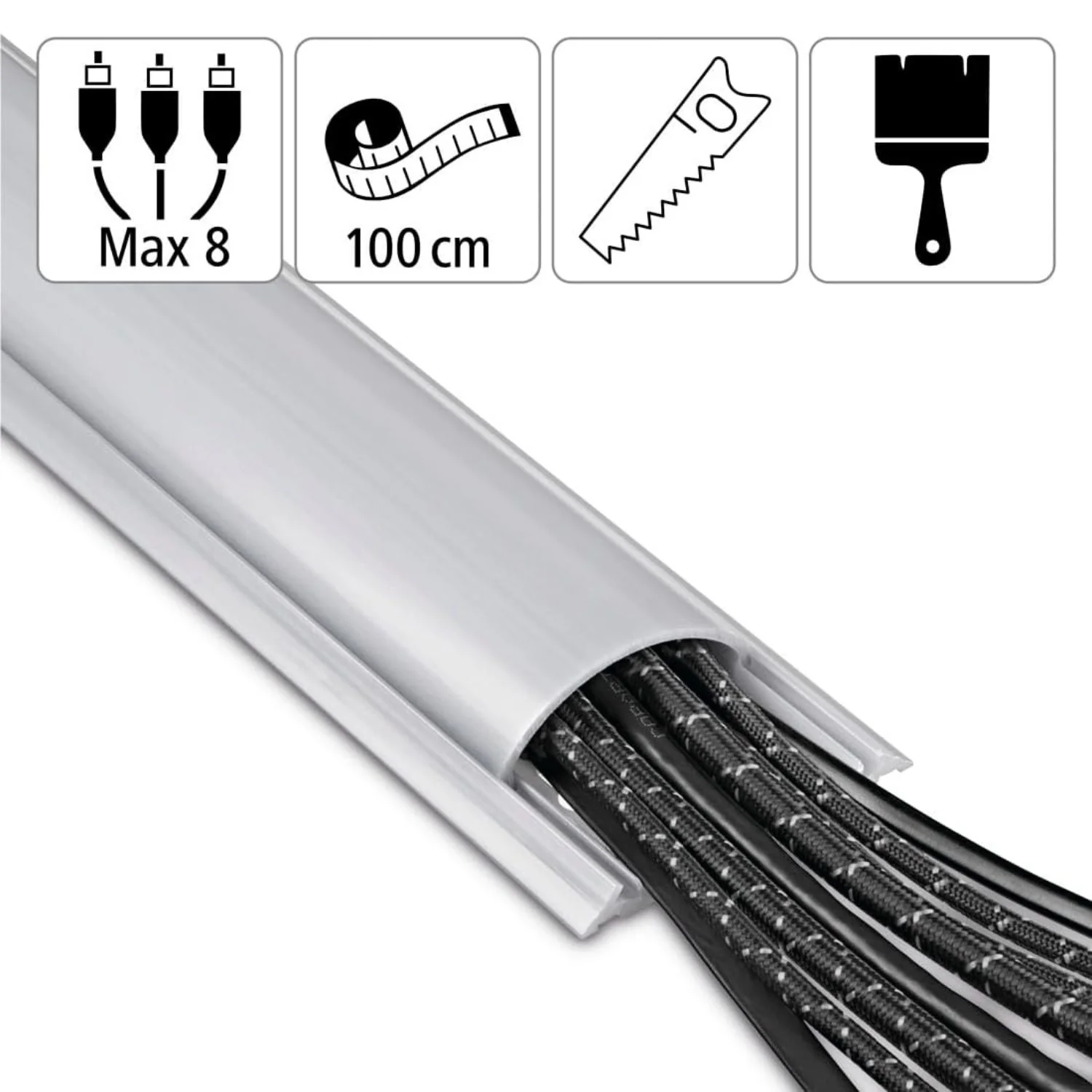 PVC Kabelkanal Halbrund 100/7/2cm Silber-Grau - Image 7