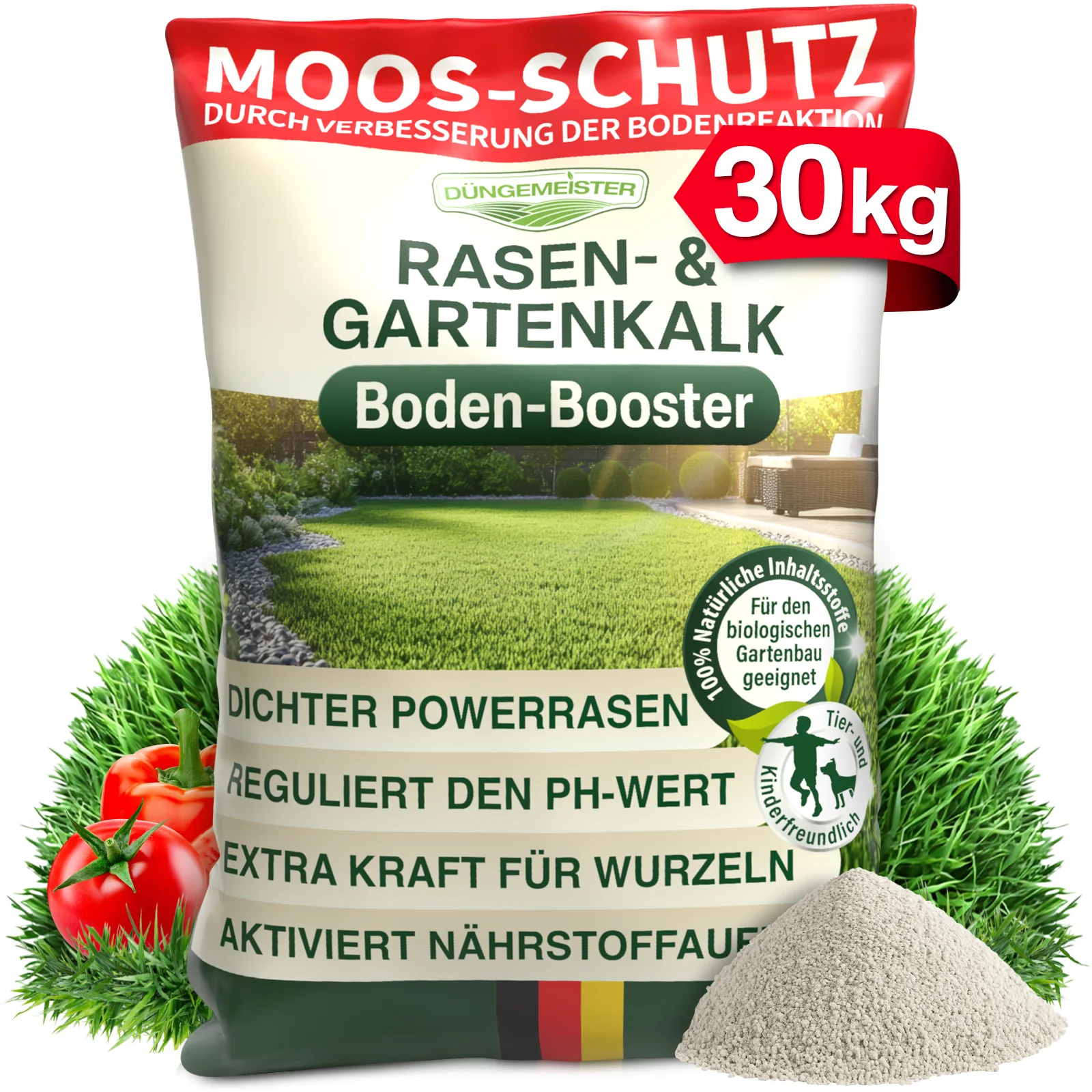 Rasenkalk 30 kg – hochwertiger Rasen- & Gartenkalk zur pH-Optimierung und Bodenverbesserung