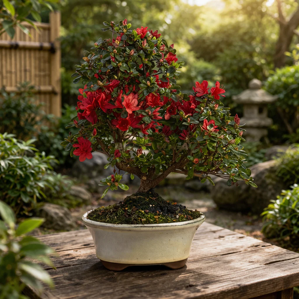 Rhododendron indicum - blühende Azalee - Outdoorbonsai - 23cm Schale - 45cm hoch - Image 3
