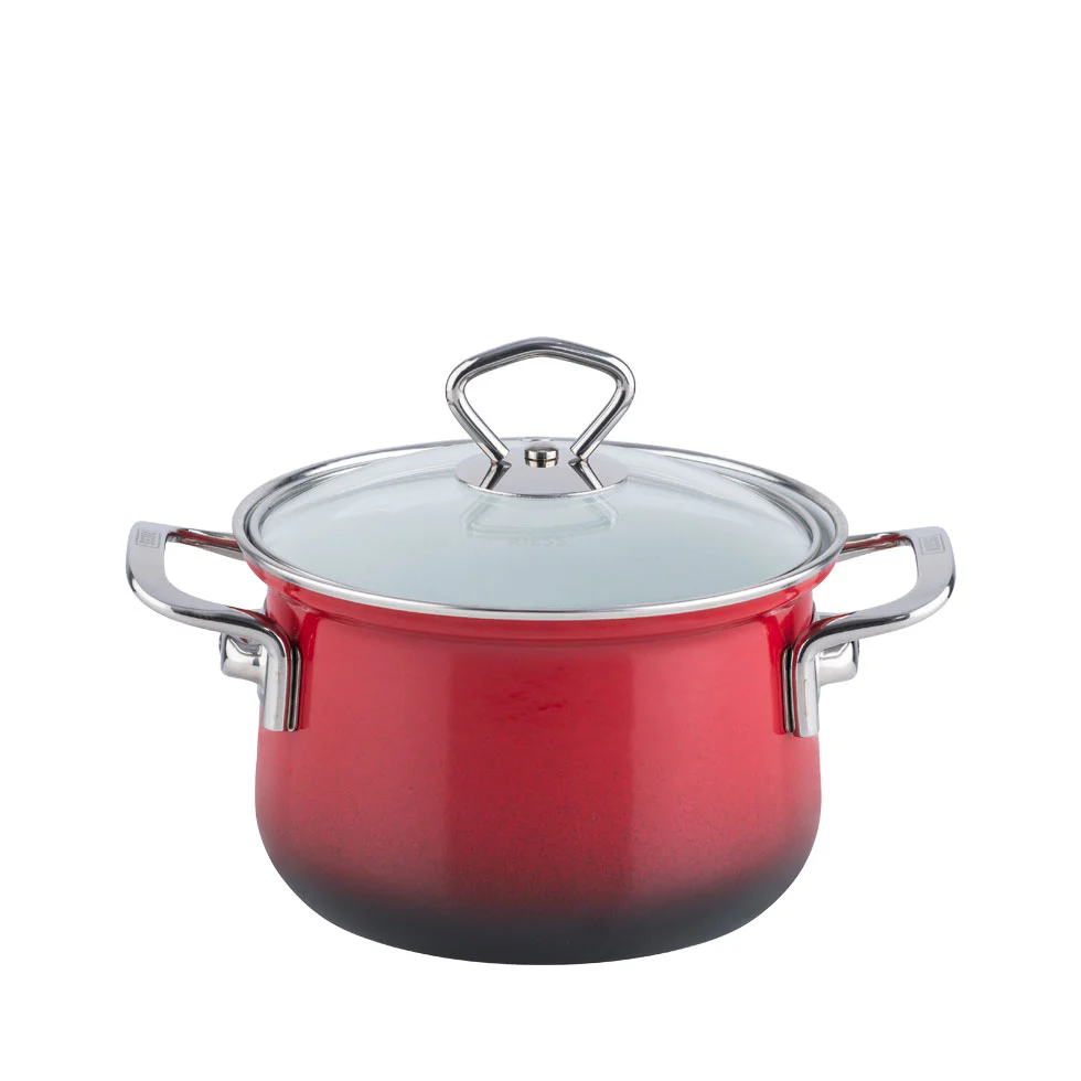 Riess Nouvelle Fleischtopf mit Glasdeckel Ø16 cm 1,5 Liter Brombeer Emaille