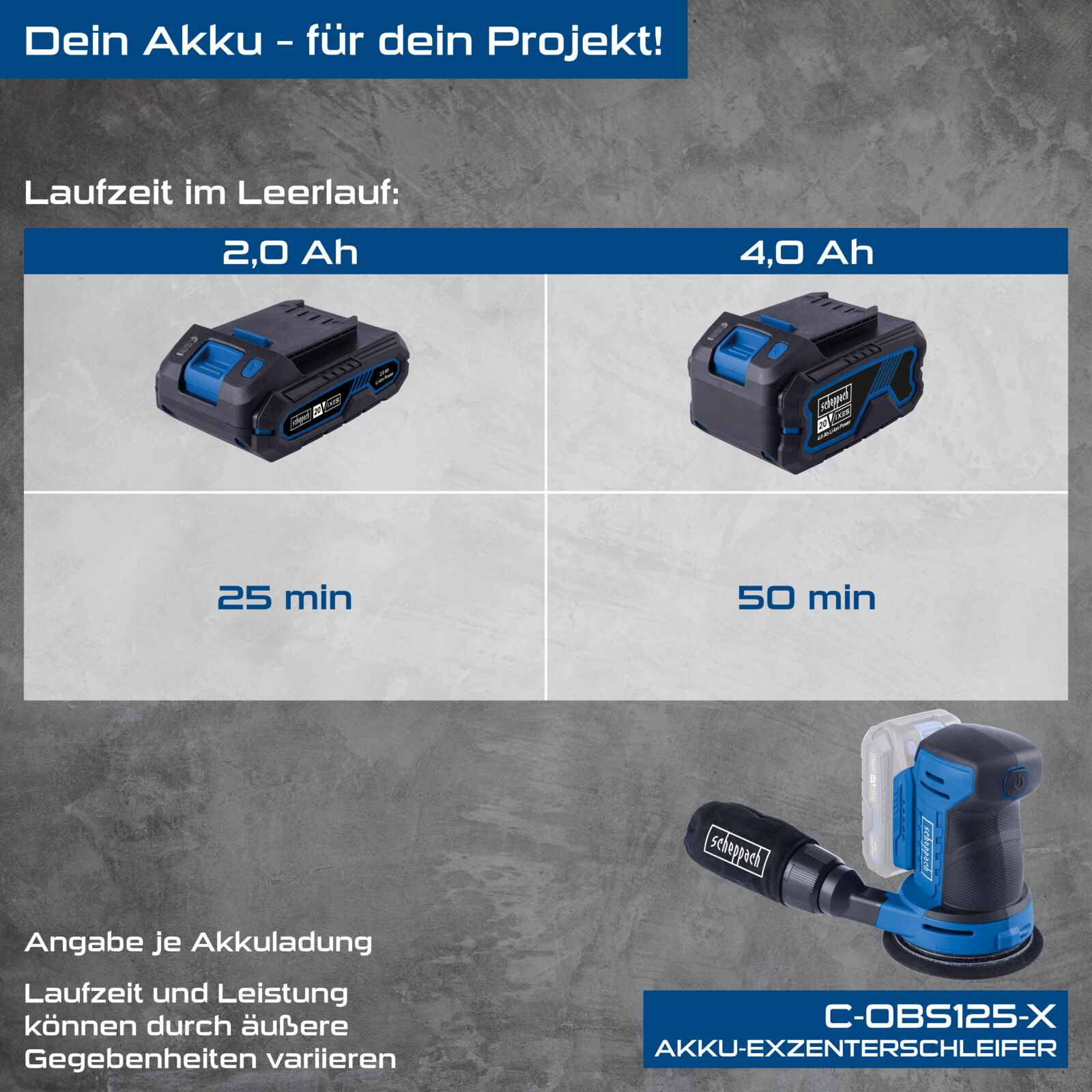 Scheppach Akku-Exzenterschleifer C-OBS125-X | Ø 125 mm | 6000 – 24.000 min-1 | 20V IXES - Image 3