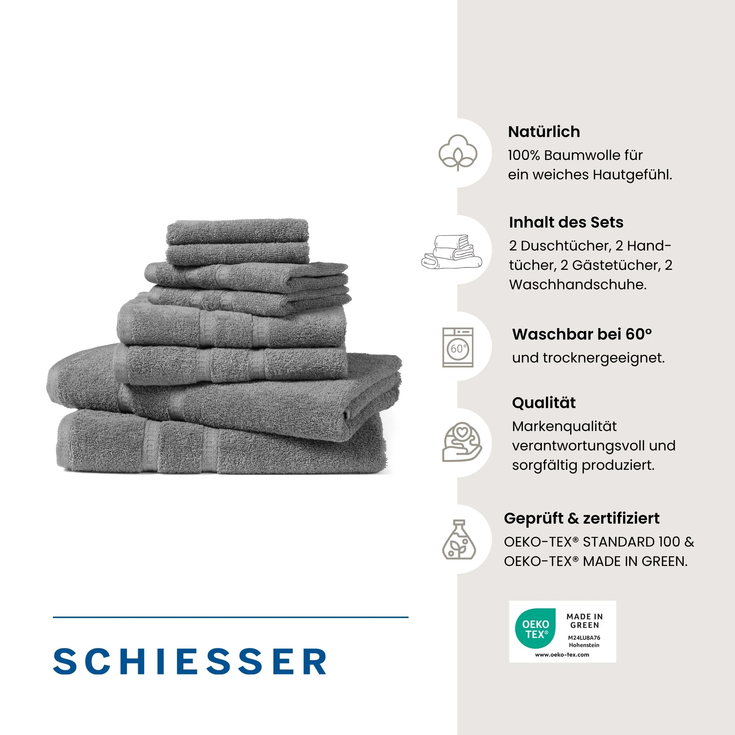 Schiesser Frottierset Las Palmas - 8-teilig - Anthrazit - Image 2
