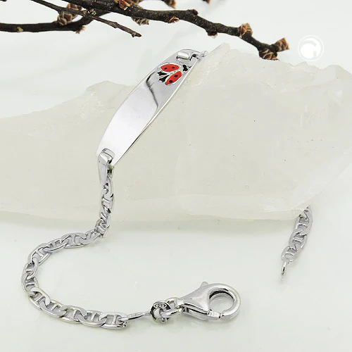 Schildarmband - Armband mit Gravurplatte - Kinder - Marienkäfer - Silber 925 - 14cm