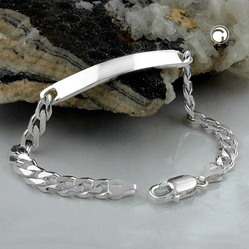 Schildband 6,3mm Armband Panzerkette Gravurplatte 49x6x2mm Silber 925 21cm