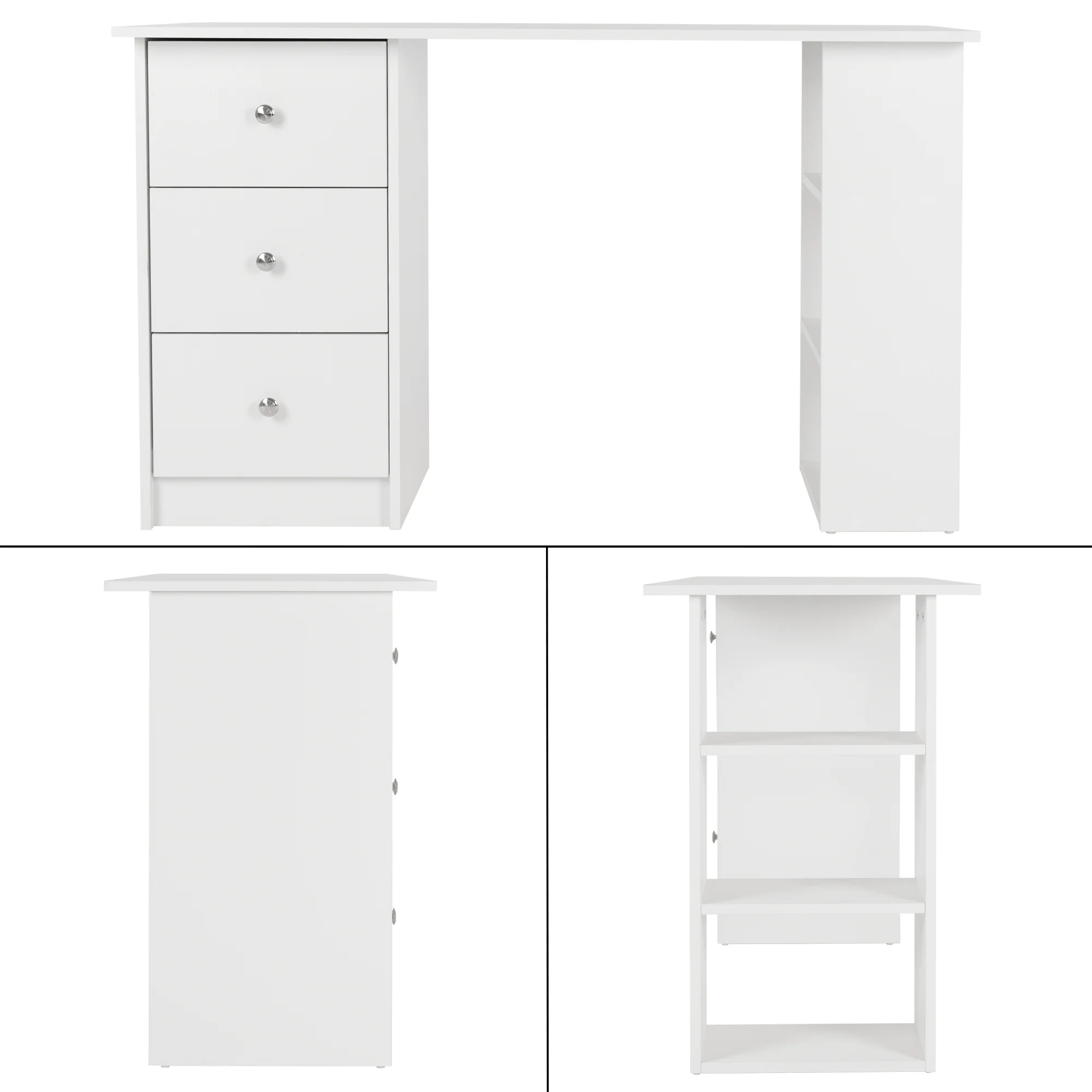 Schreibtisch mit drei Schubladen und Aufbewahrungsregale 120x49x72 cm Weiß ML-Design - Image 2