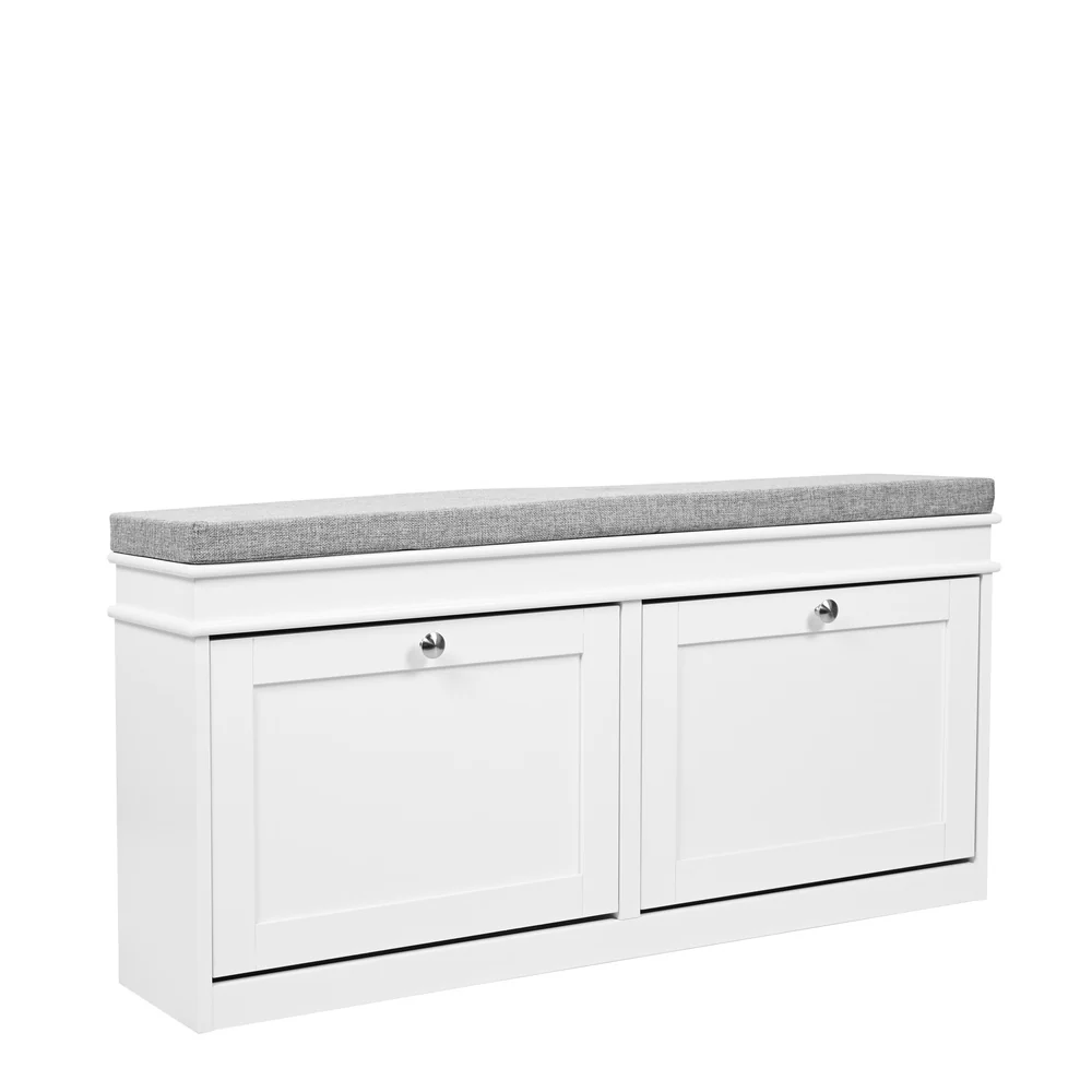 Schuhschrank / Sitzbank Estha 11 104x24x47,5 cm 2 Schuhklappen weiß/ grau hjh LIVING