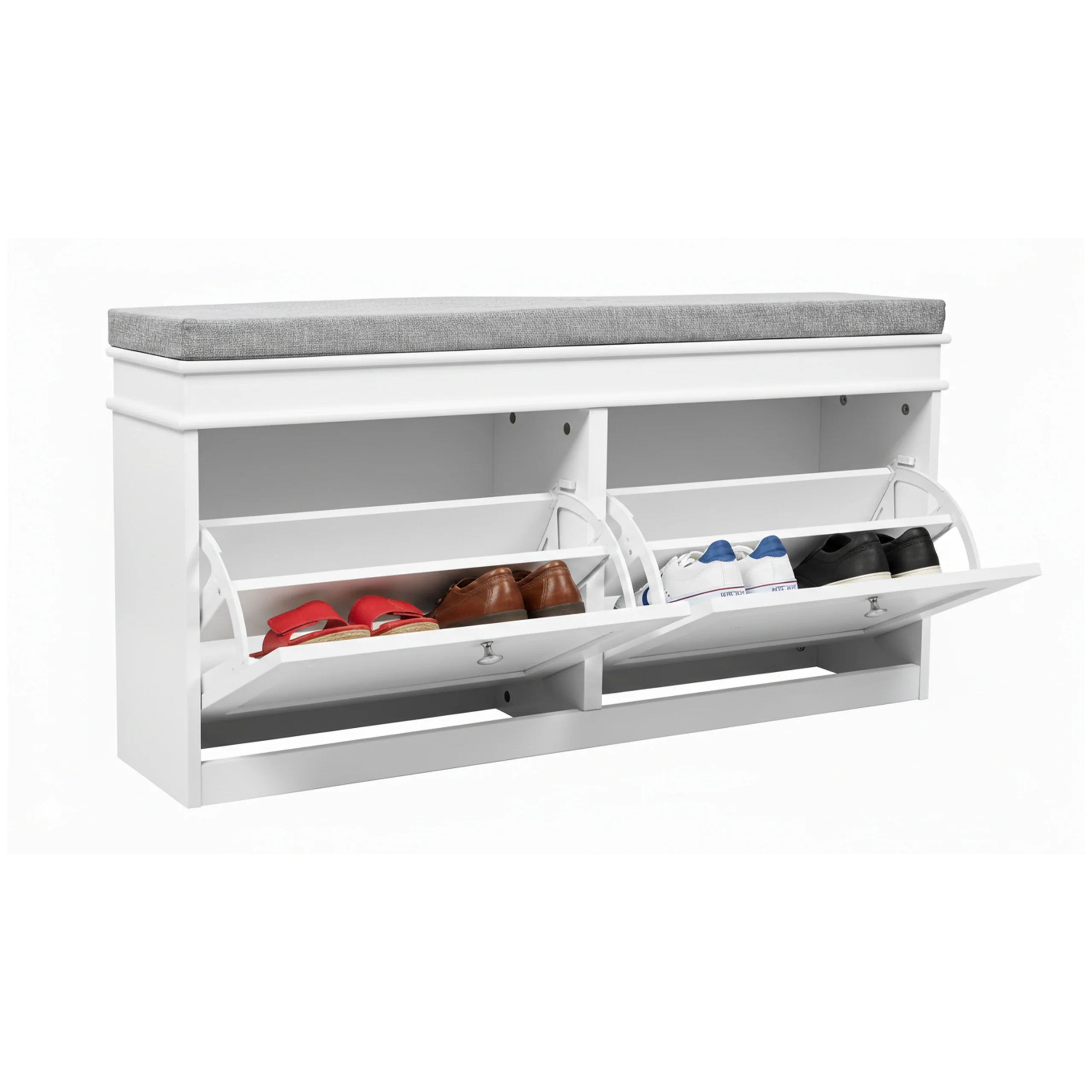 Schuhschrank / Sitzbank Estha 11 104x24x47,5 cm 2 Schuhklappen weiß/ grau hjh LIVING - Image 2