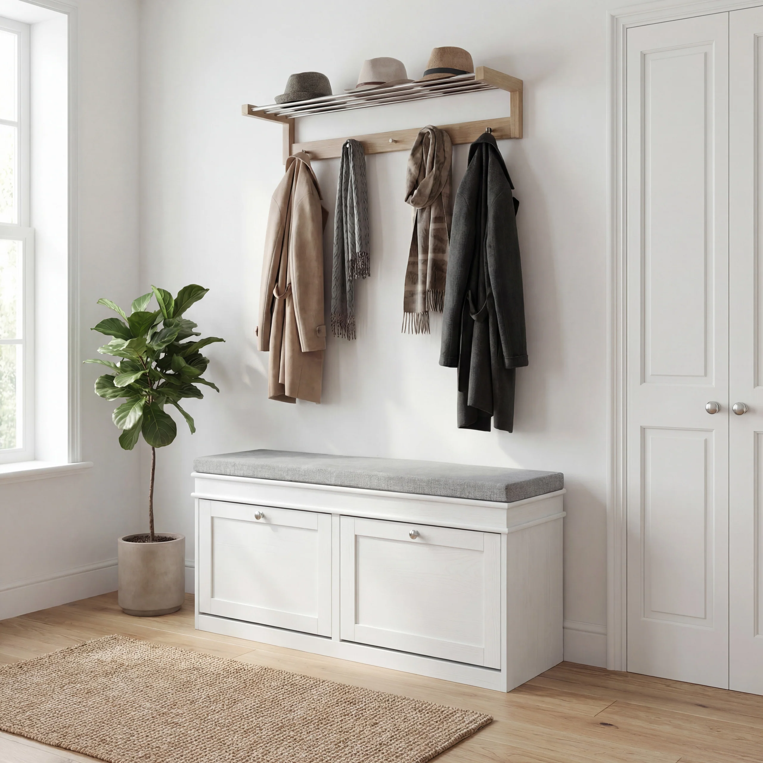 Schuhschrank / Sitzbank Estha 11 104x24x47,5 cm 2 Schuhklappen weiß/ grau hjh LIVING - Image 3