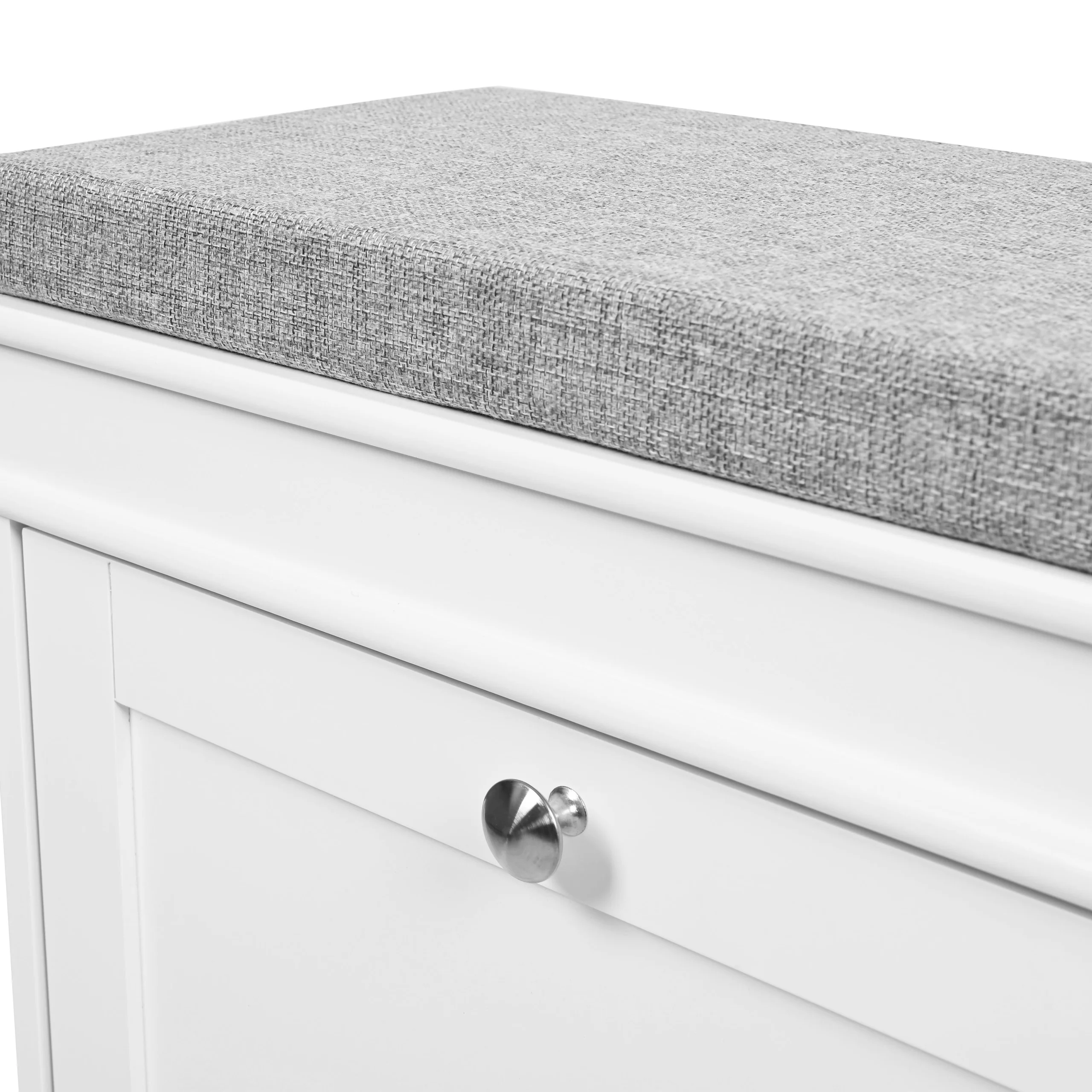 Schuhschrank / Sitzbank Estha 11 104x24x47,5 cm 2 Schuhklappen weiß/ grau hjh LIVING - Image 5