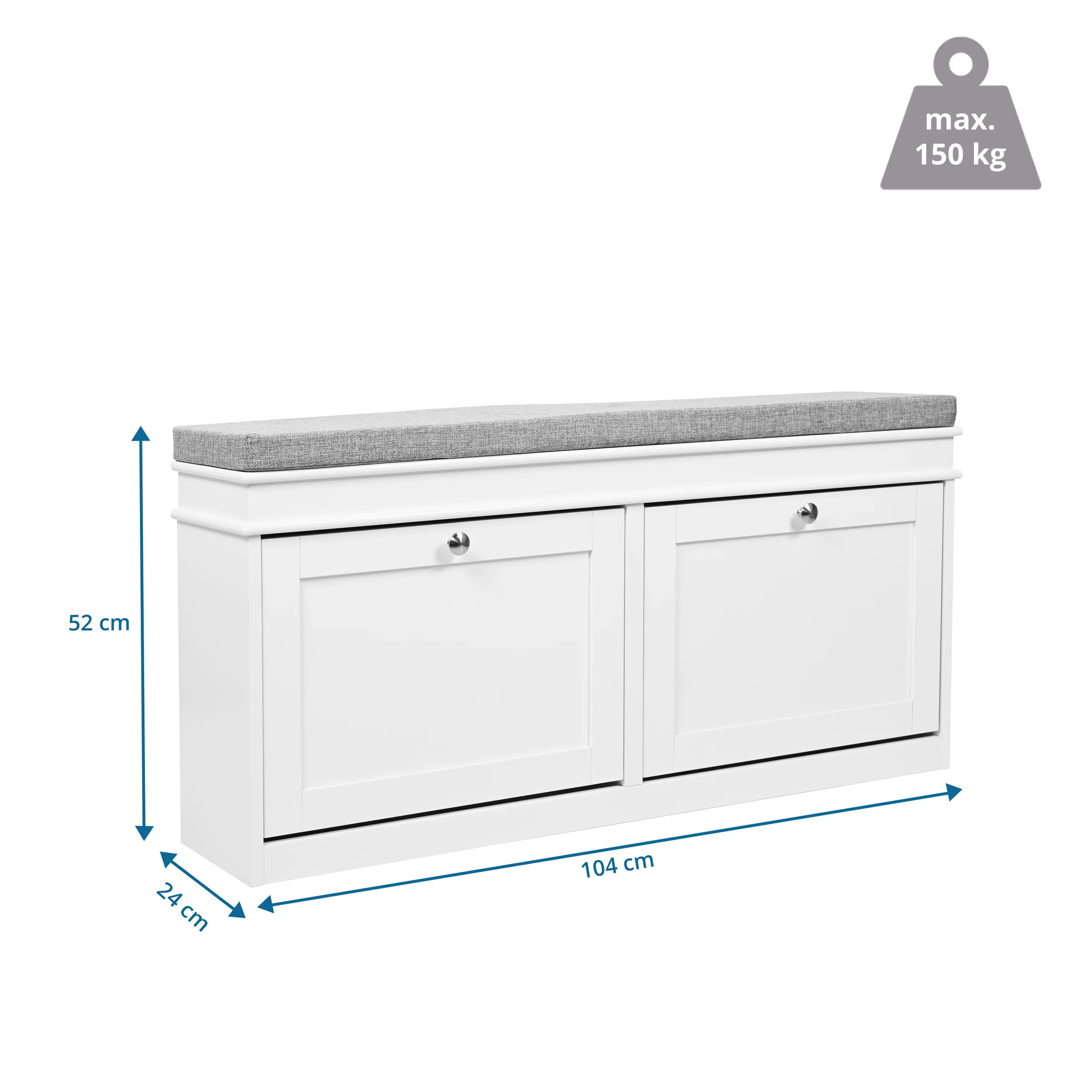 Schuhschrank / Sitzbank Estha 11 104x24x47,5 cm 2 Schuhklappen weiß/ grau hjh LIVING - Image 8