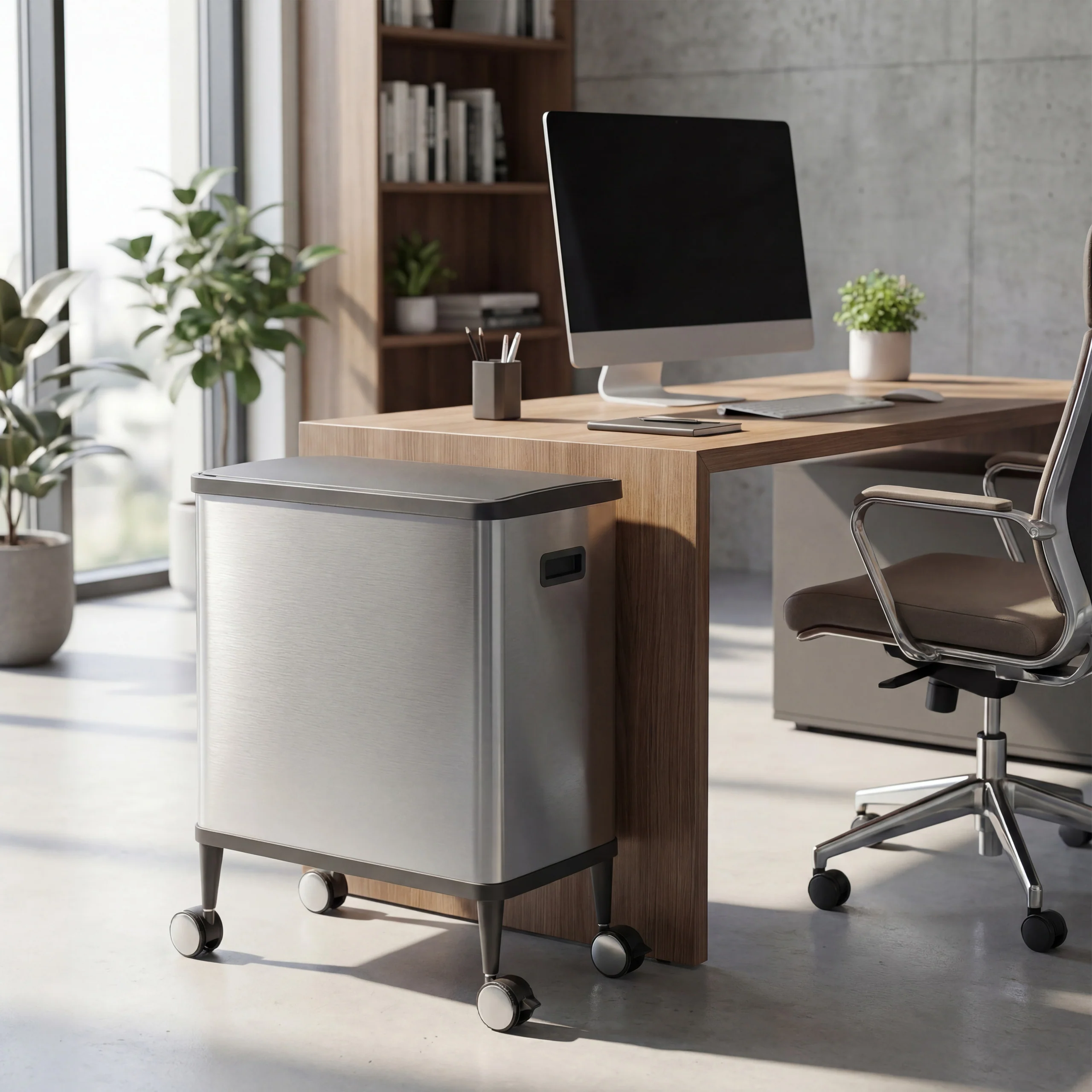 Sensormülleimer / Mülltrennsystem Clean Mobile 2 Fächer 48L (2x24L) inkl. Rollen Edelstahl silber h - Image 7