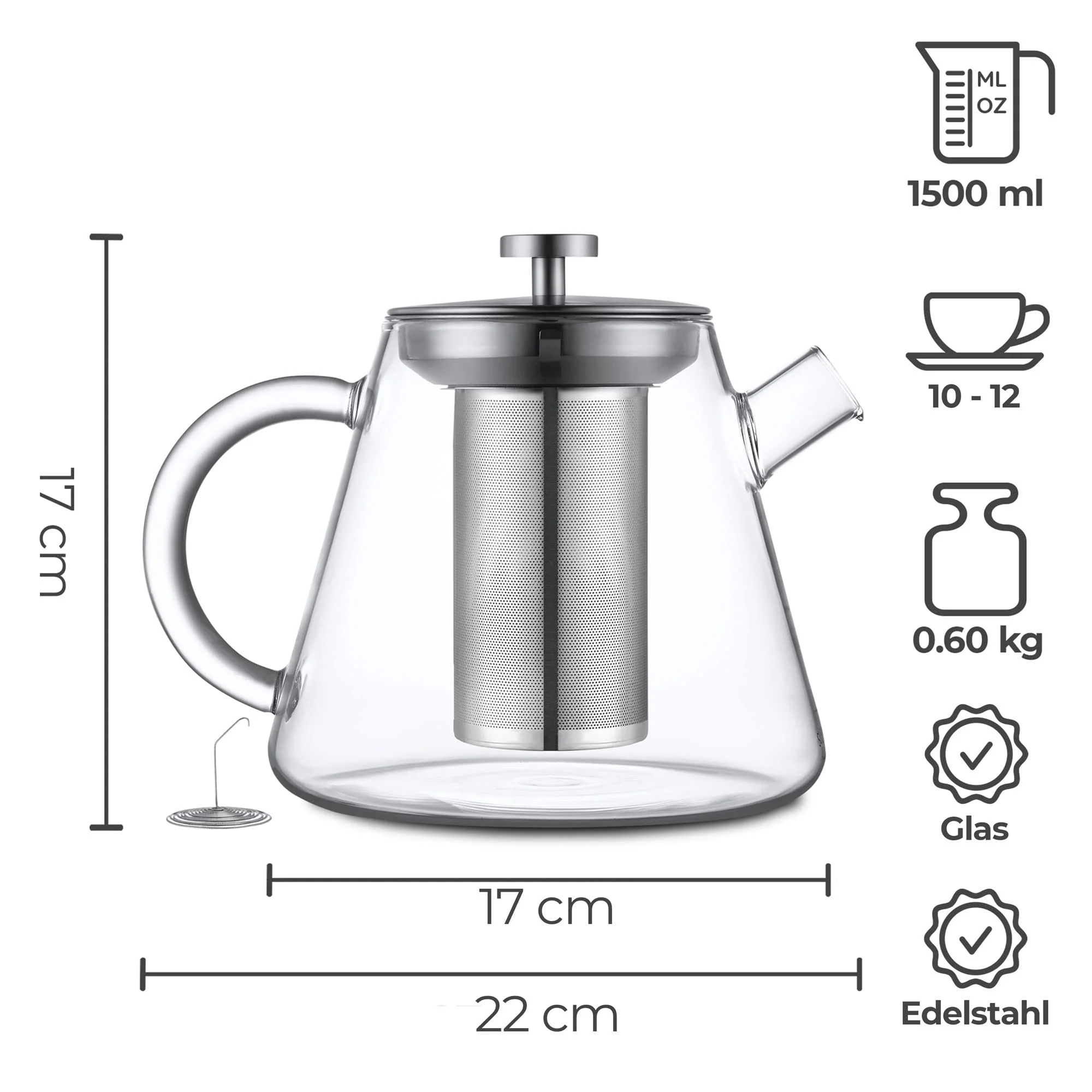 SILBERTHAL Teekanne mit Siebeinsatz - Glas - 1,5 Liter - Volles Teearoma durch langen Sieb - Image 4