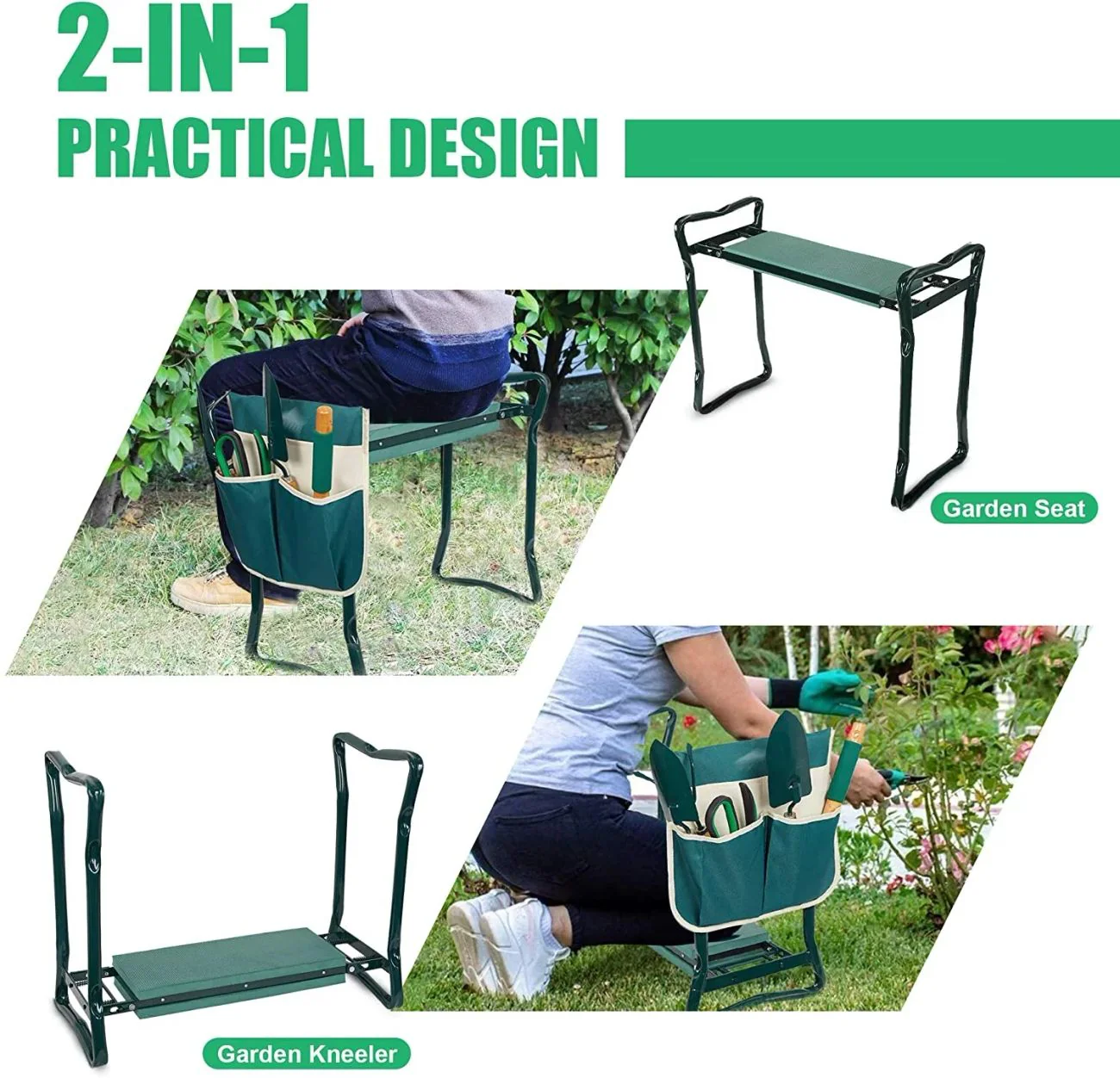 Sitz- und Kniebank 2in1 XXL klappbar, bis 150 kg, inkl. Werkzeugtasche - Image 6